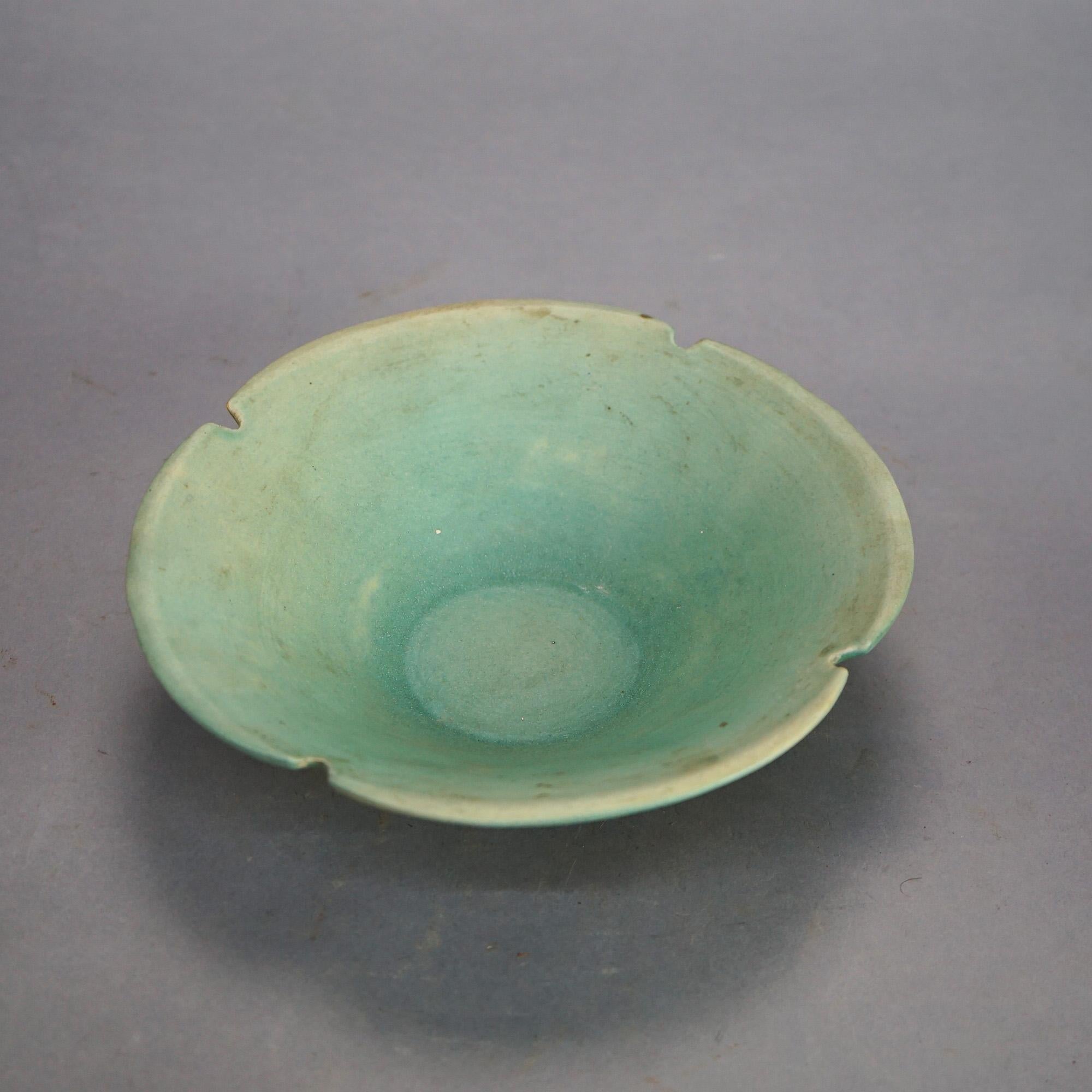 Two Blue Roseville Art Pottery Items with White Rose Pattern Mid 20thC In Good Condition In Big Flats, NY