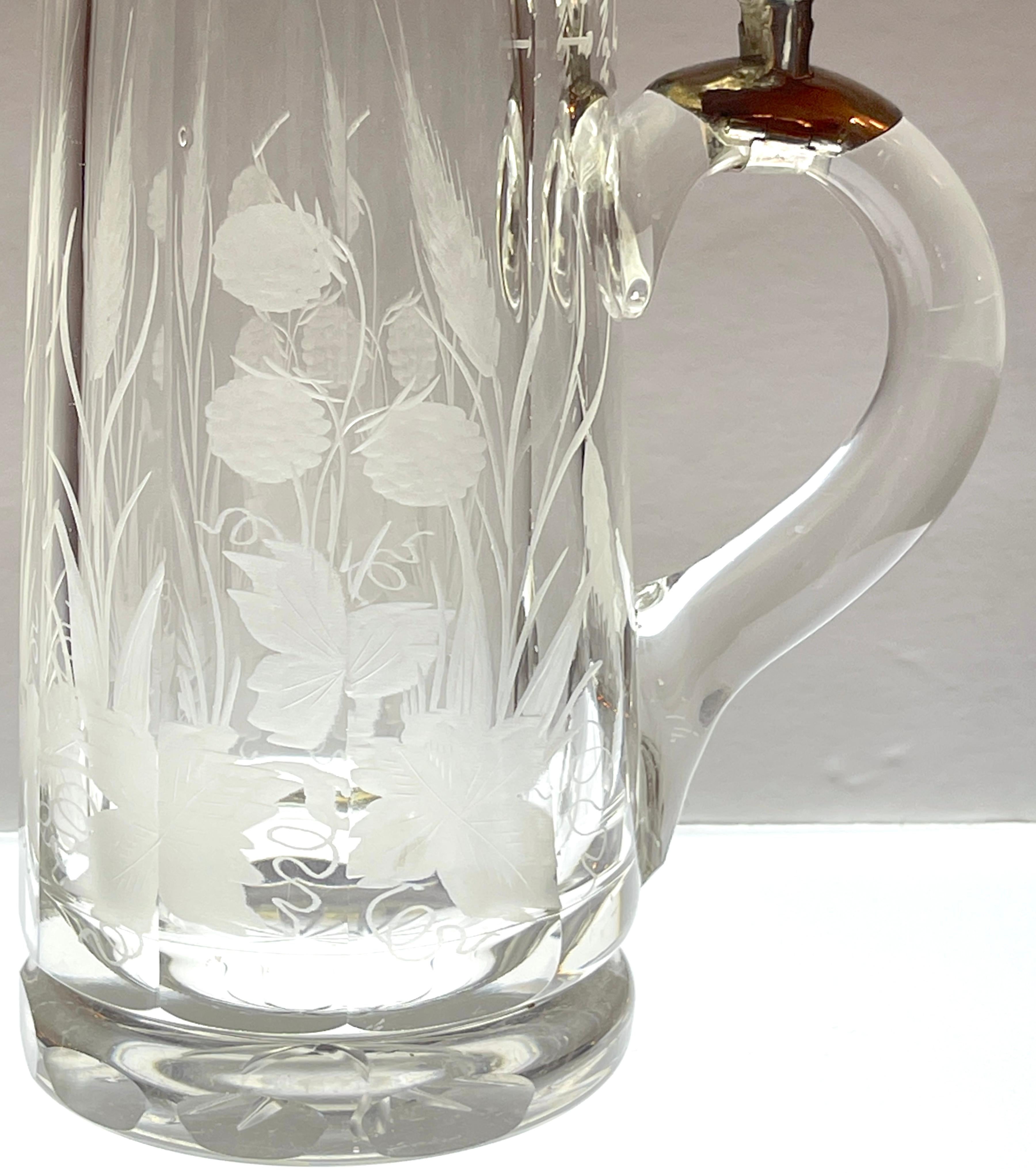 Sterling Silver Two Bohemian Engraved Glass Stag & Clover Motif .800 Silver Mounted Steins For Sale