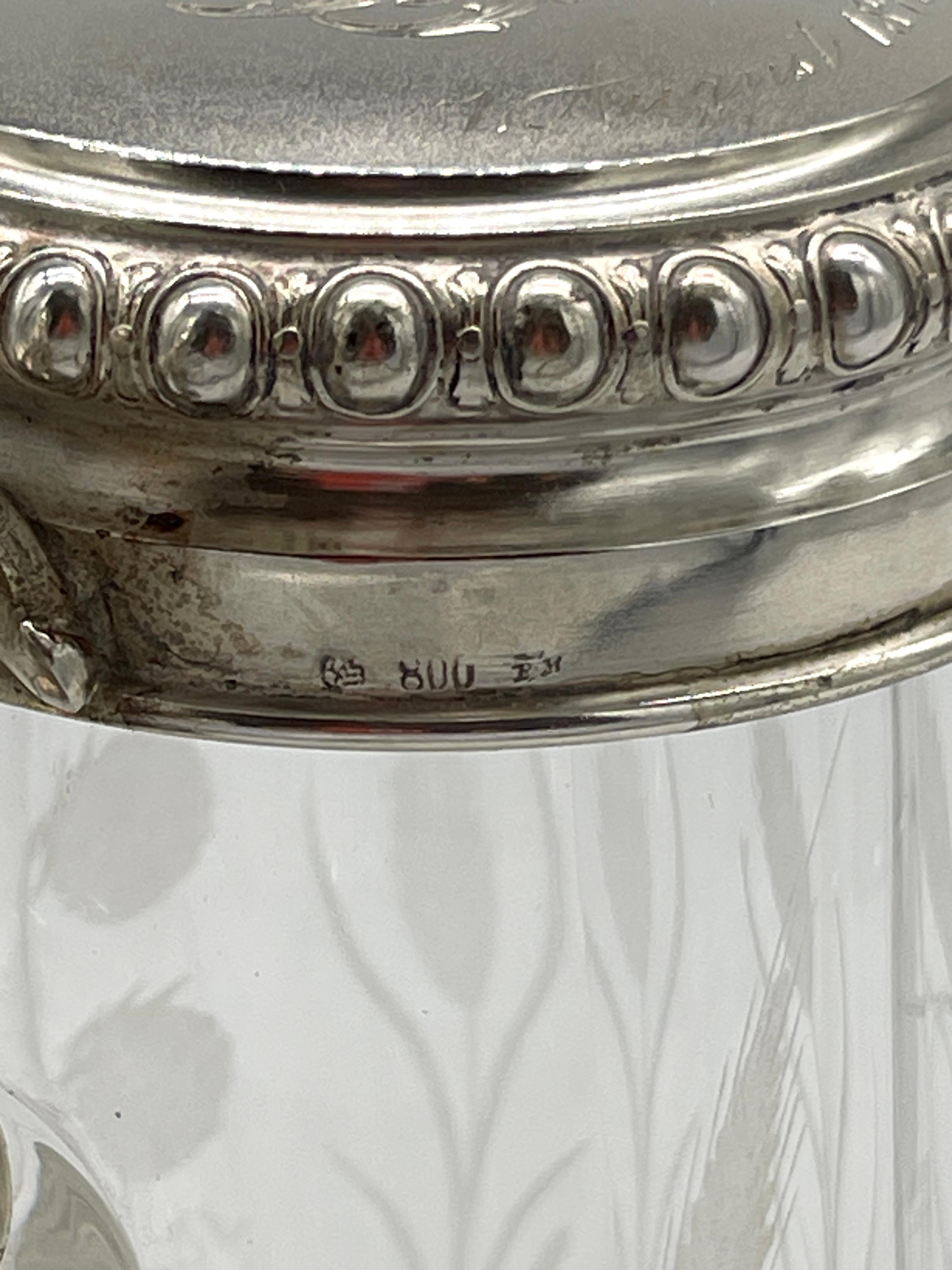 Two Bohemian Engraved Glass Stag & Clover Motif .800 Silver Mounted Steins For Sale 2