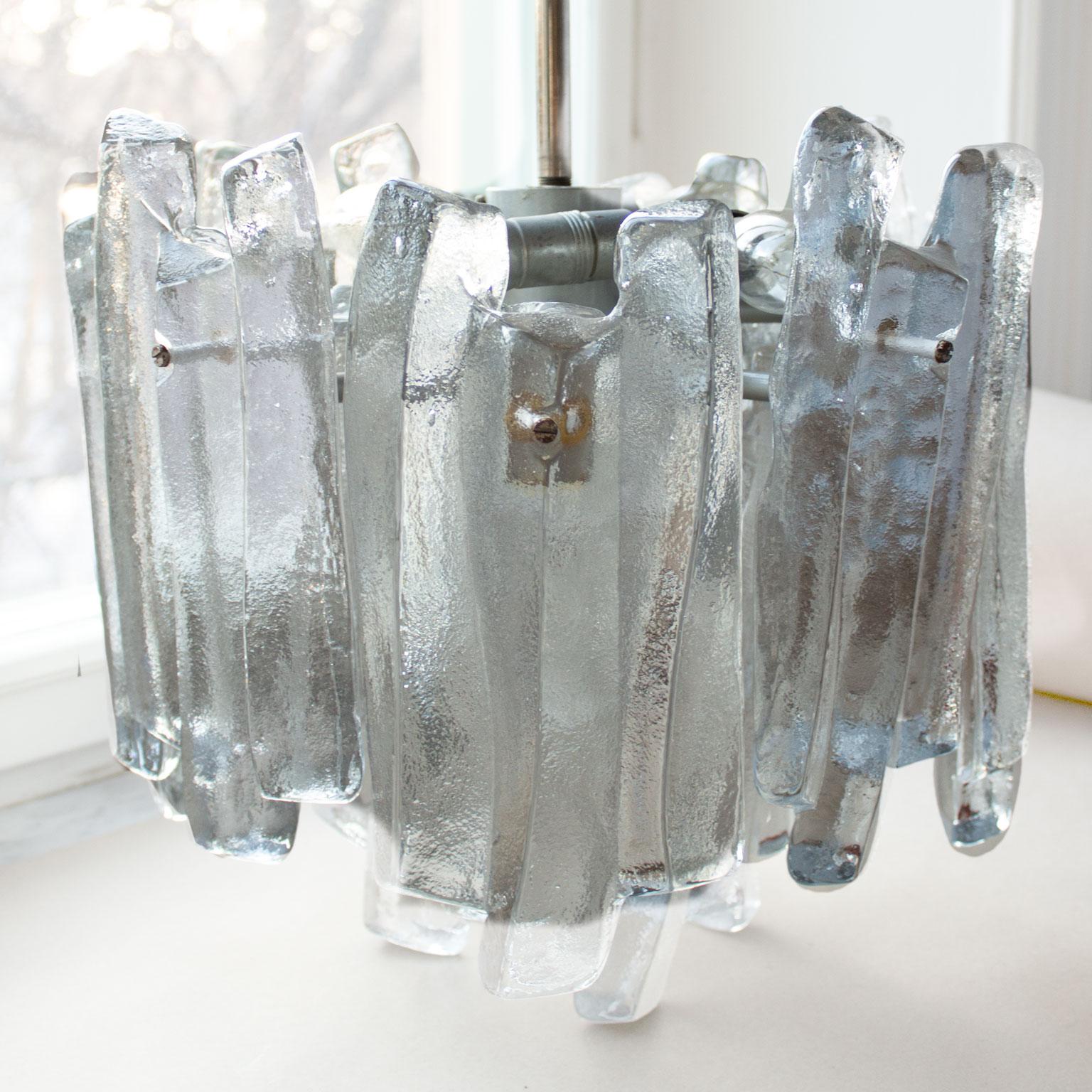 Cast Two Brutalist Kalmar KG Matte Ice Block Glass Chandelier Model Fuente