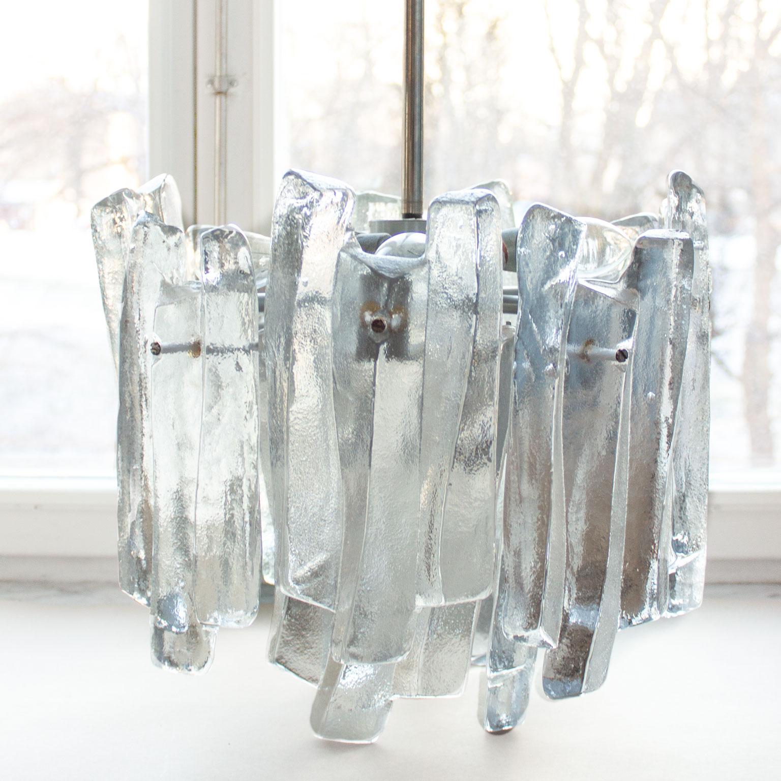 Two Brutalist Kalmar KG Matte Ice Block Glass Chandelier Model Fuente In Good Condition In Stockholm, SE
