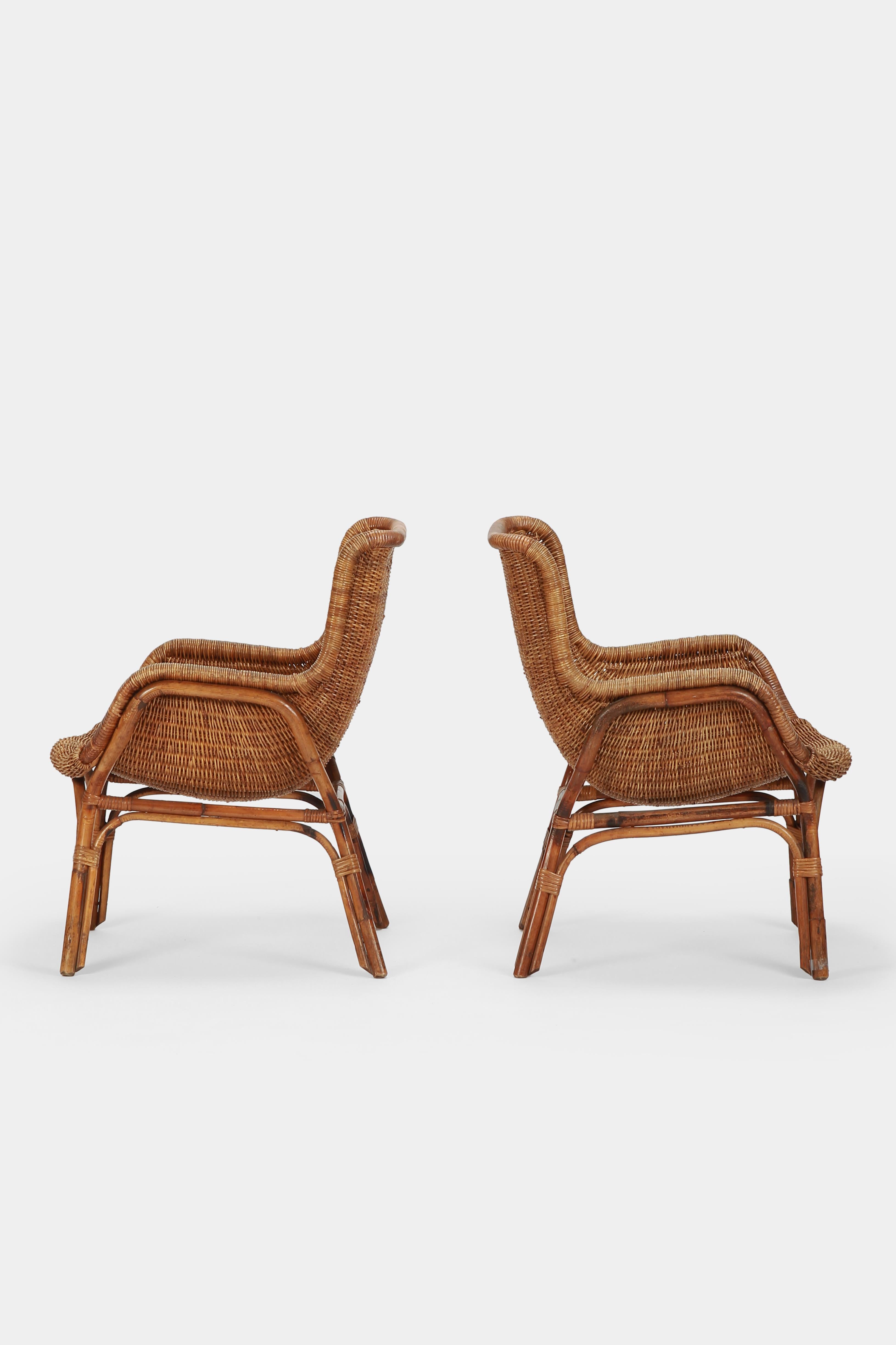 Mid-Century Modern Two Bonacina Bamboo Chairs Italy, 1950s