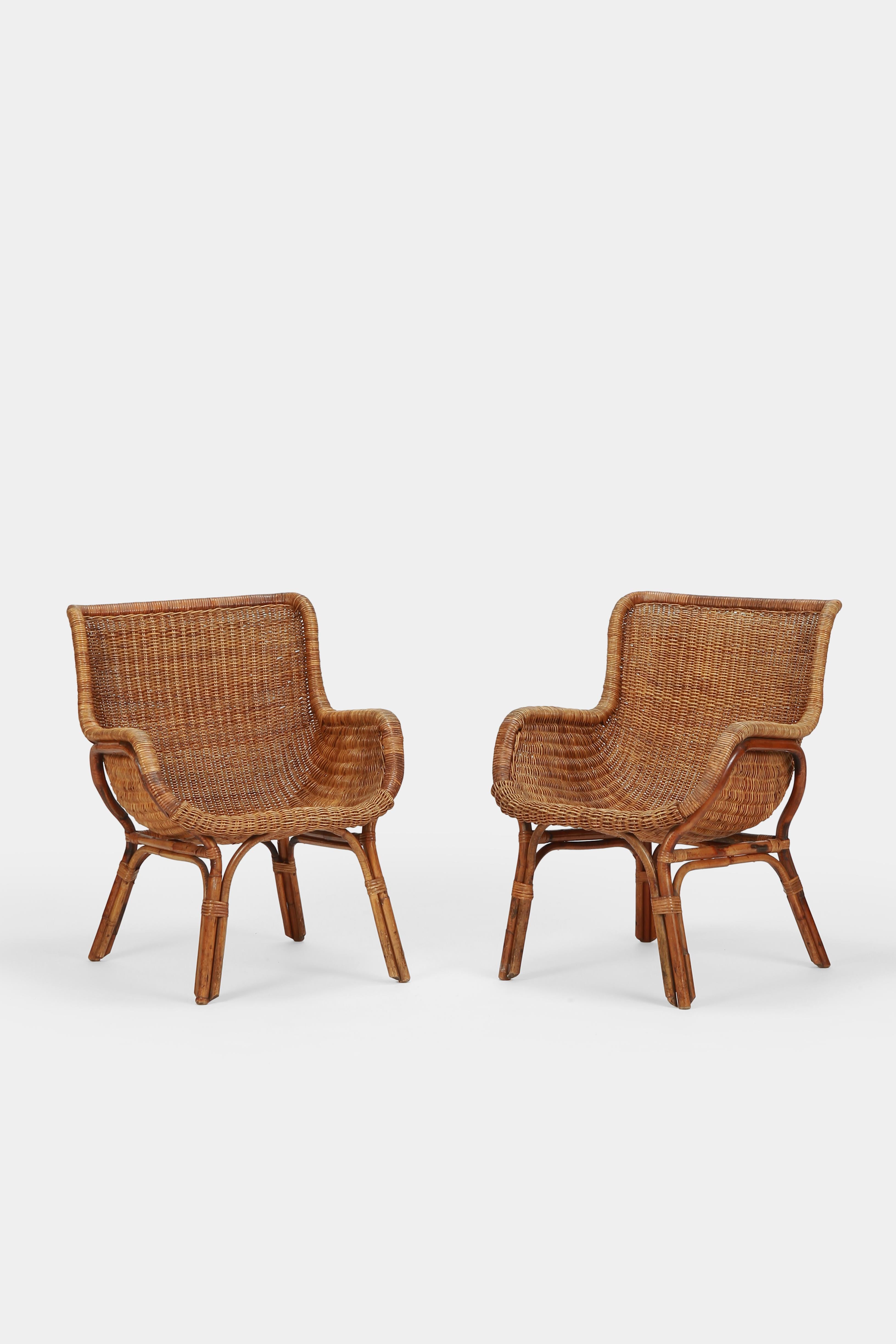 Italian Two Bonacina Bamboo Chairs Italy, 1950s