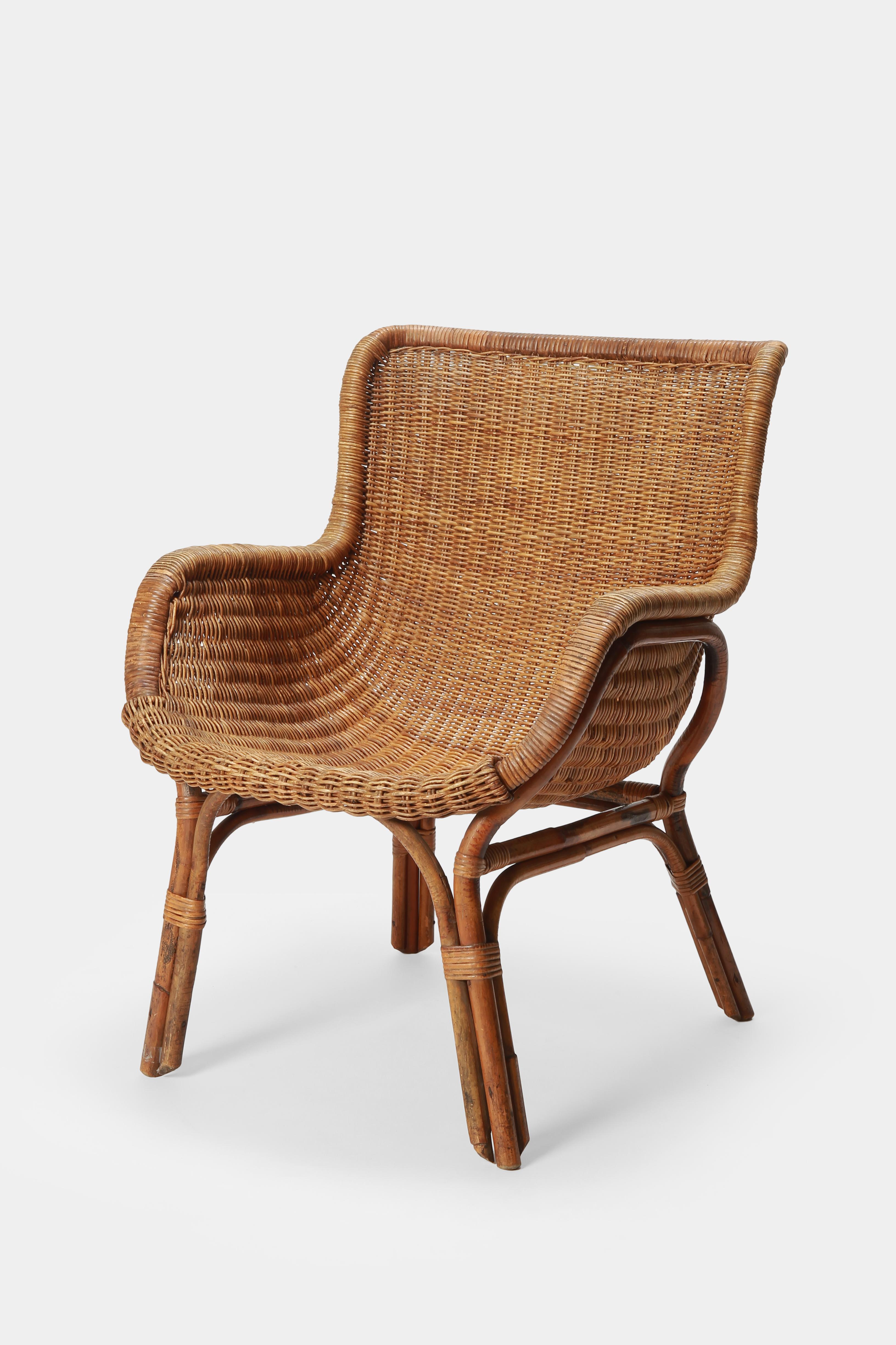 Mid-20th Century Two Bonacina Bamboo Chairs Italy, 1950s