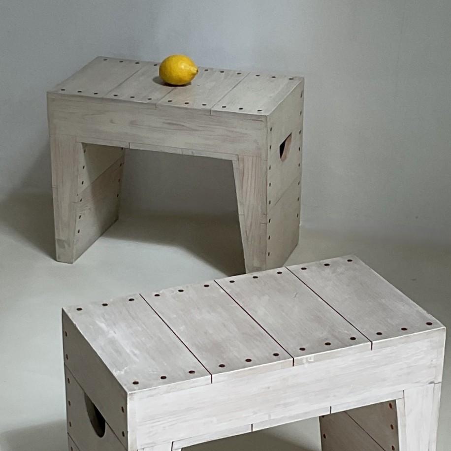 Pine Two Bossche School benches or stools by architect Fons Vermeulen, 1960s For Sale