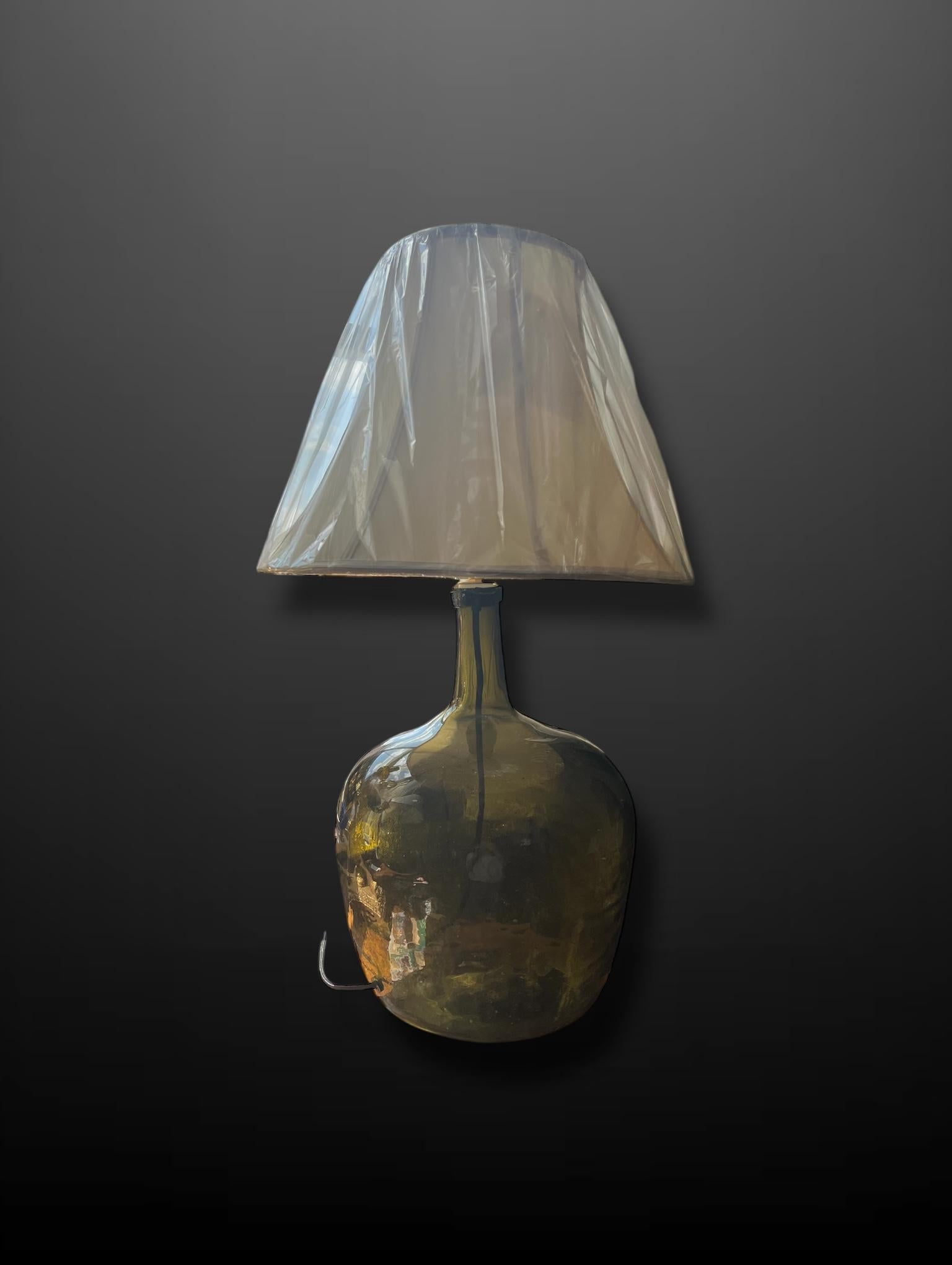 19th Century Two Bottle Green Carboy converted into lamps For Sale