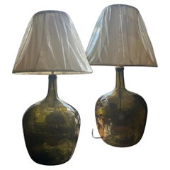 Antique Two Bottle Green Carboy converted into lamps