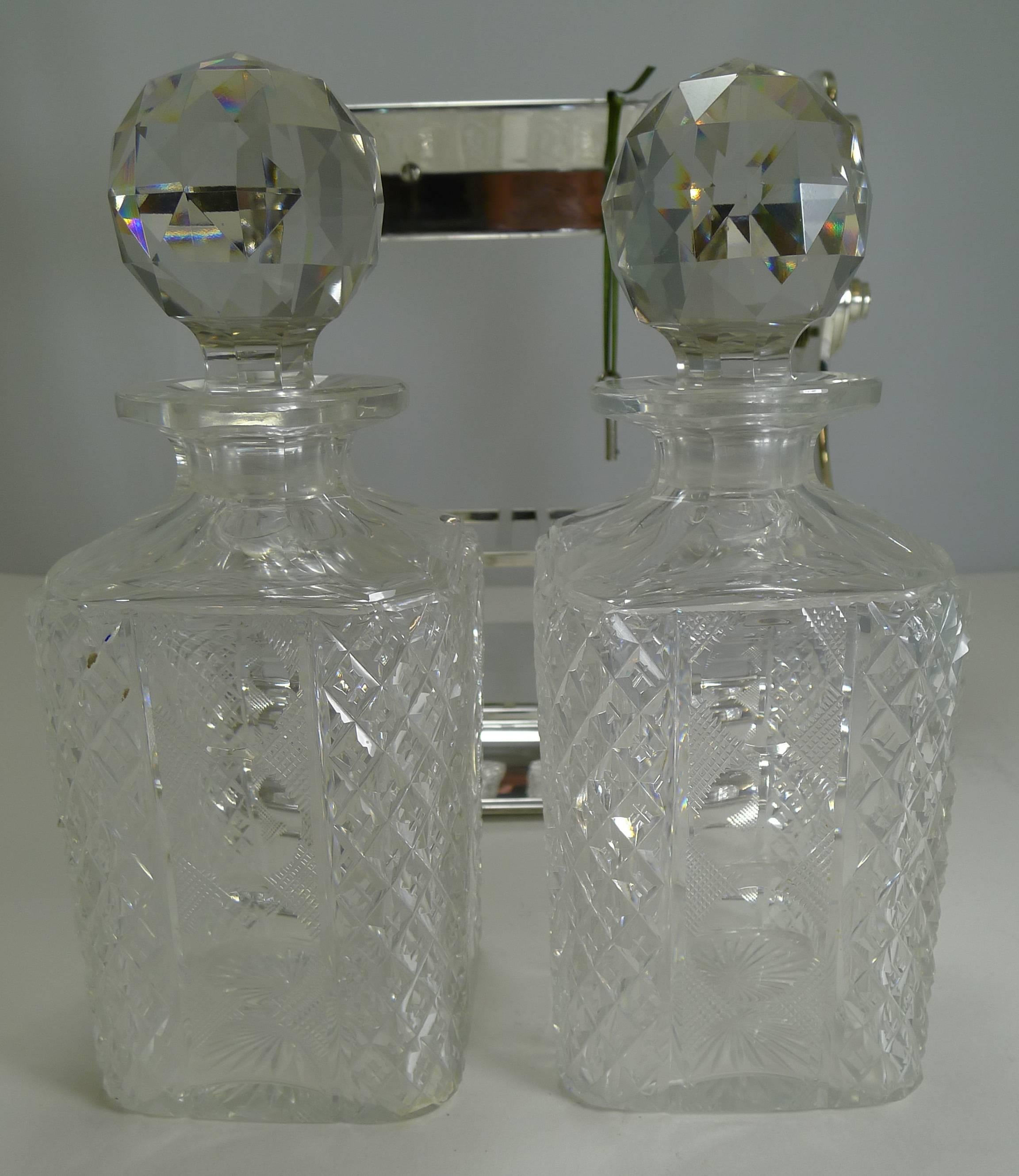Plated Two Bottle Tantalus or Lockable Liquor Frame by John Grinsell & Sons
