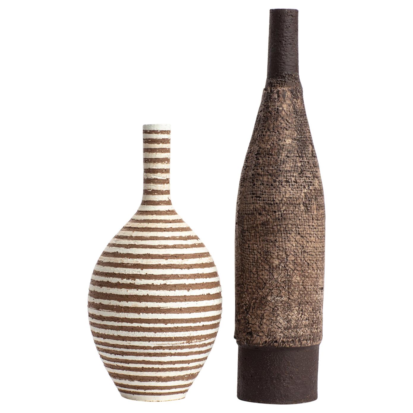 Fired Two ceramics Bottle vases by Ceramiche Milesi For Sale