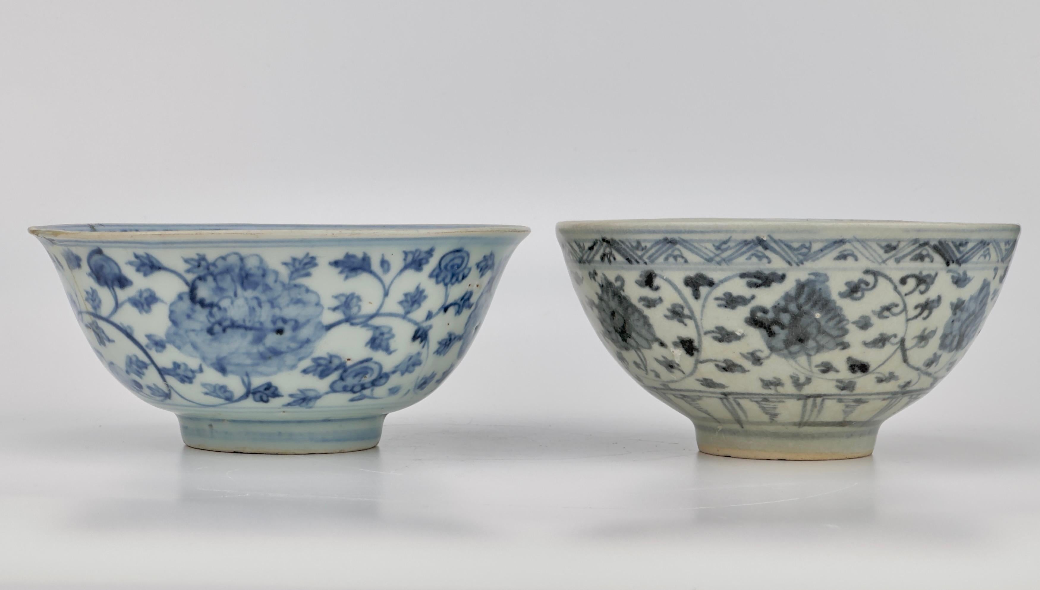Two Bowls from the Ming dynasty cargo. A piece identical pattern is included on page 119 of the title 'The Age of Discovery: Asian Ceramics Found Along the Maritime Silk Road'.

Period: Ming Dynasty (15th century)
Type: Bowl
Medium : Blue and