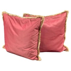 Two Boxed Cranberry Silk Pillows with Silk Brushed Fringe