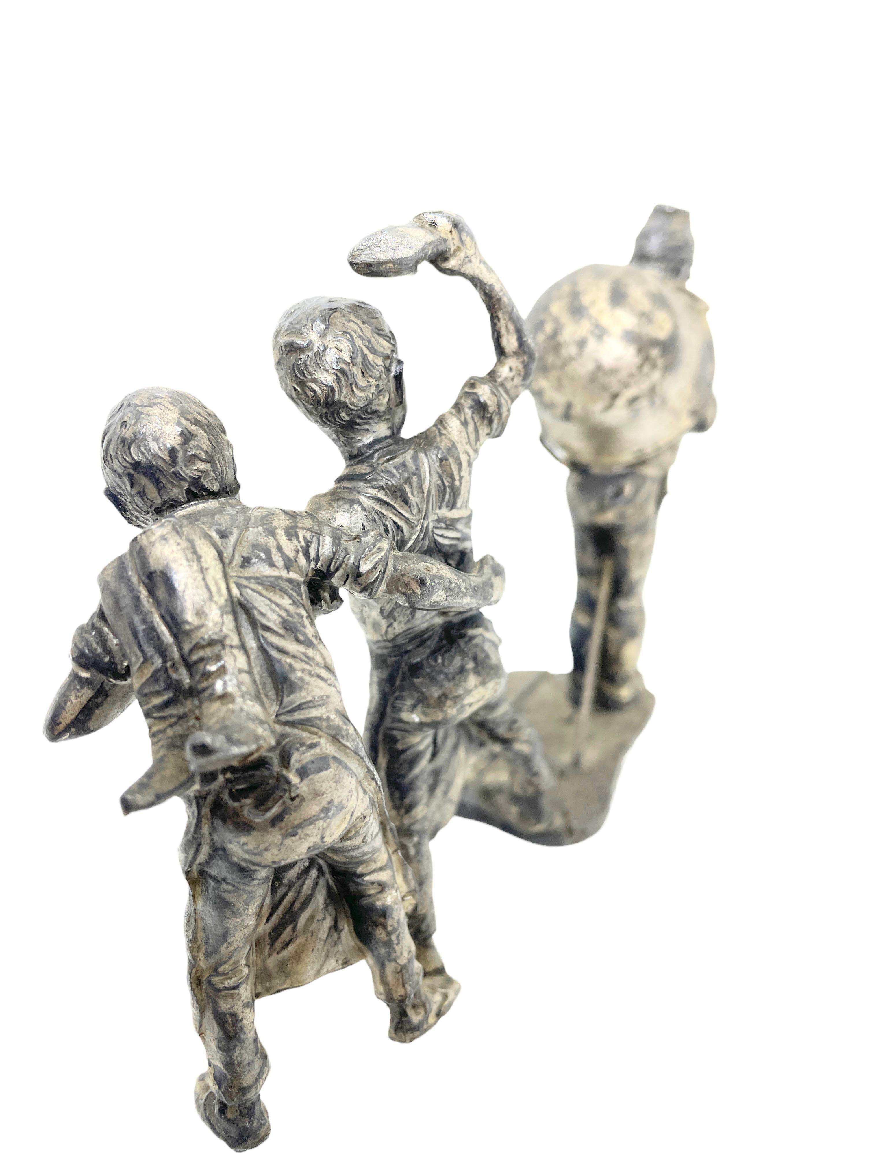 Victorian Two Boys & Tinker Tramp Metal Figurine Vienna Bronze Style, Austria 1900s For Sale