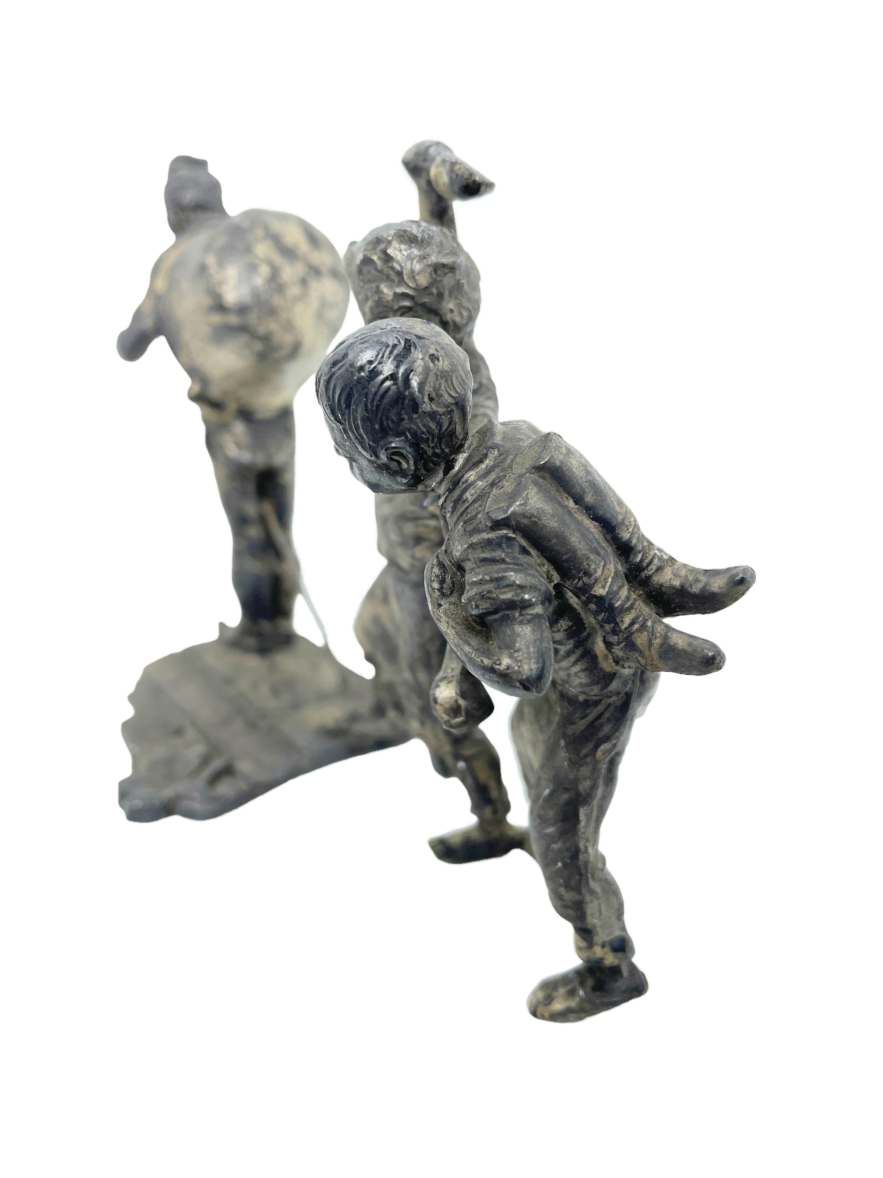 Austrian Two Boys & Tinker Tramp Metal Figurine Vienna Bronze Style, Austria 1900s For Sale