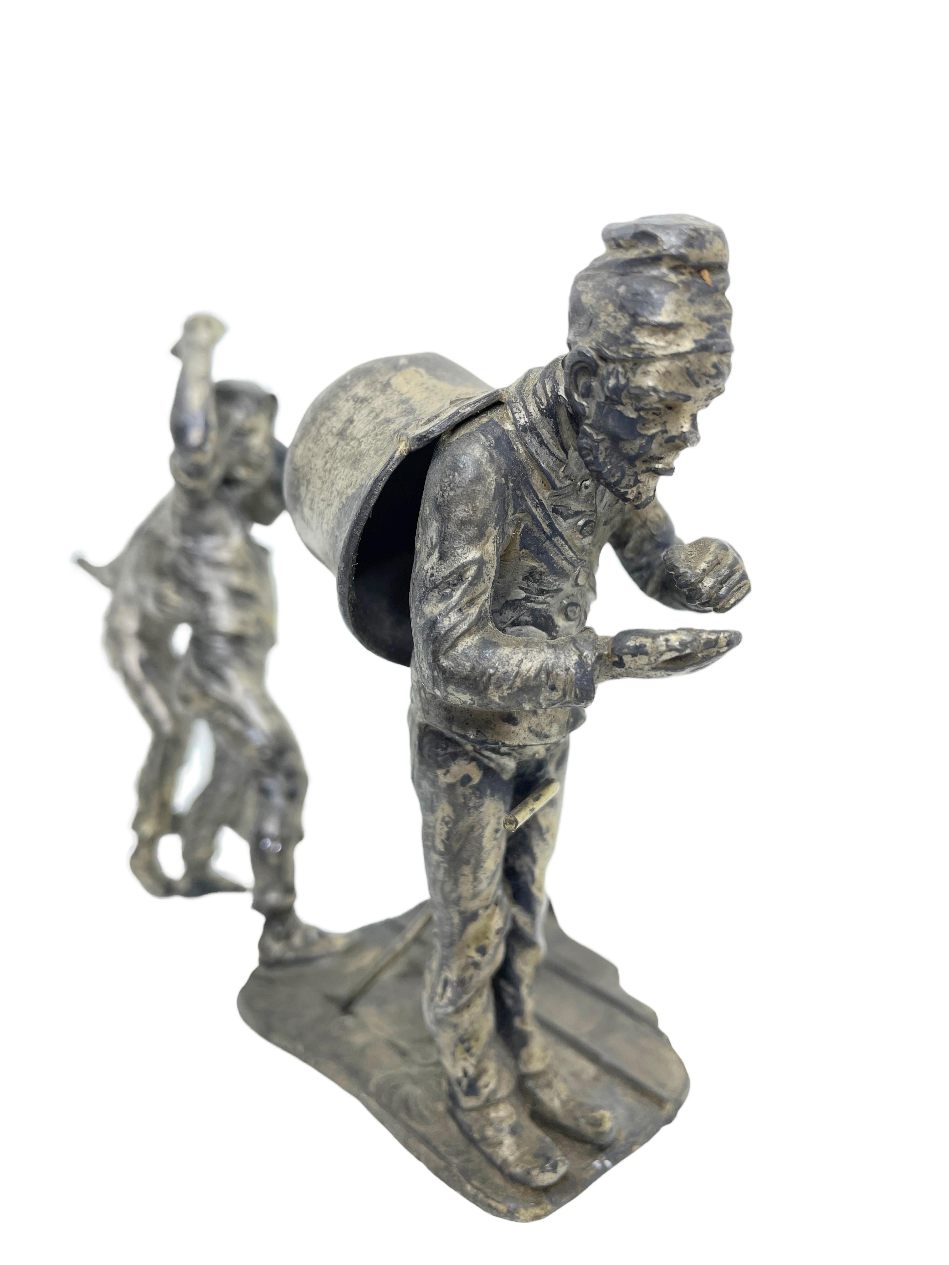 20th Century Two Boys & Tinker Tramp Metal Figurine Vienna Bronze Style, Austria 1900s For Sale