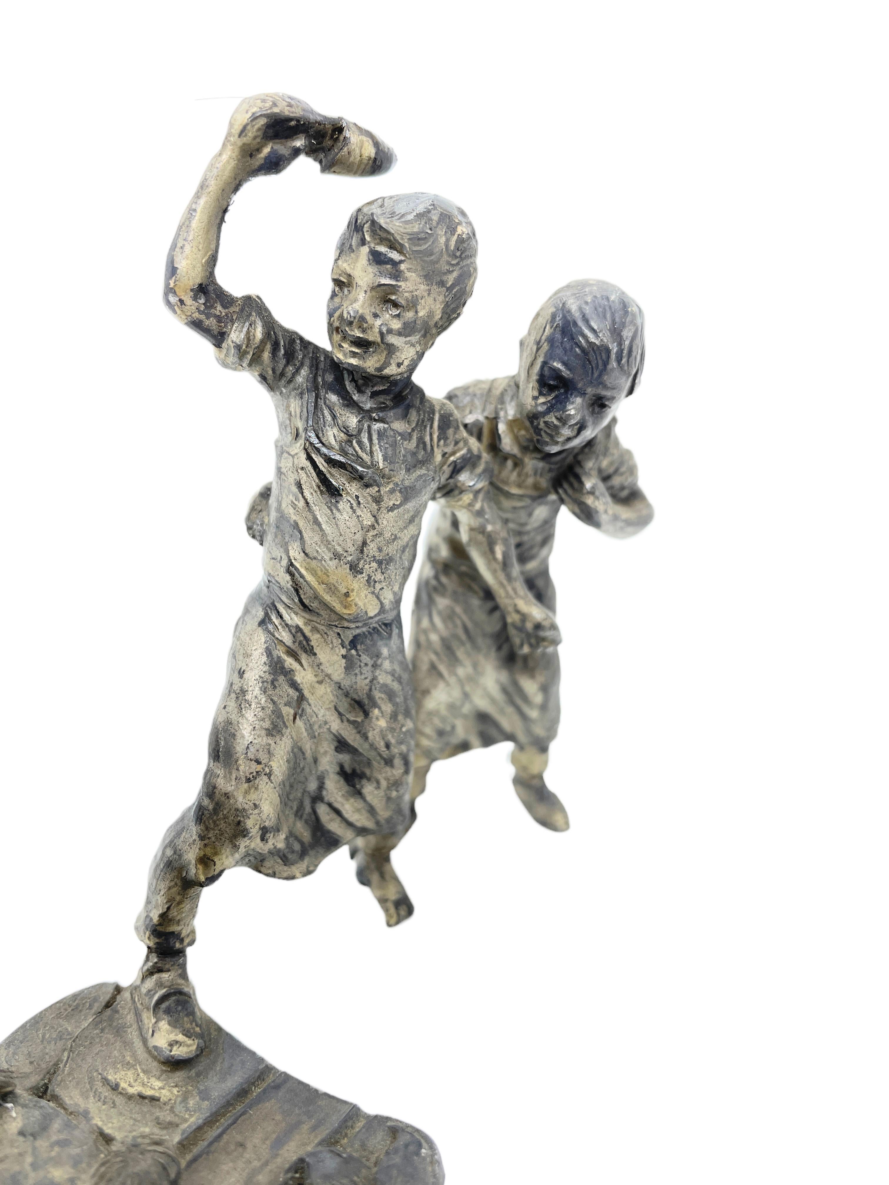 Two Boys & Tinker Tramp Metal Figurine Vienna Bronze Style, Austria 1900s For Sale 1
