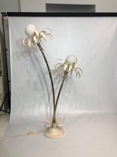 Two Branch Palm Tree Floor Lamp 1970s Vintage Italian Hollywood Regency Brass