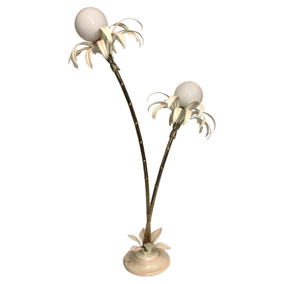 Modernist Hollywood Regency Tree Floor Lamp w Murano Pink Glass Flower Bouquet