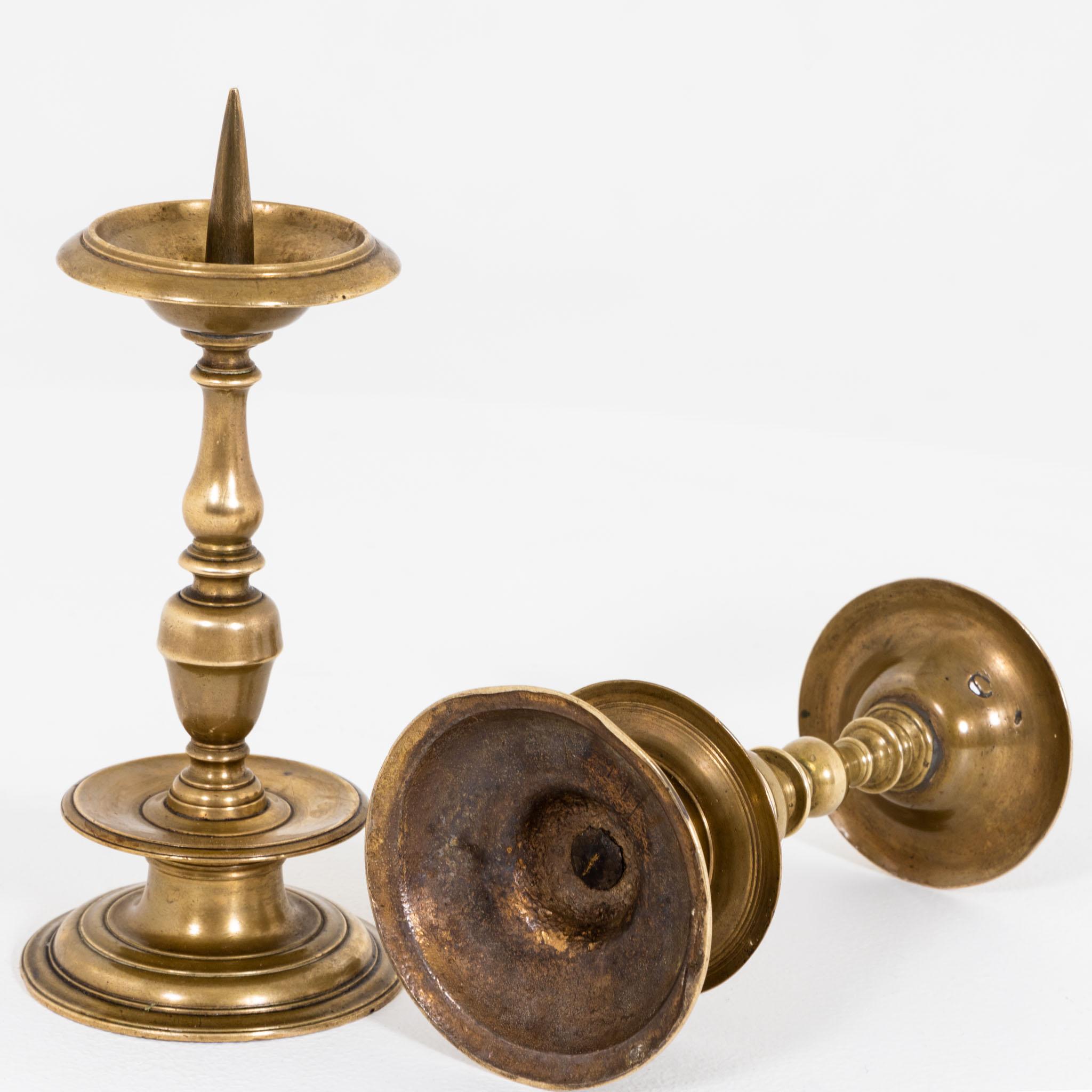 18th Century and Earlier Two Brass Candlesticks, Probably German, 17th Century For Sale