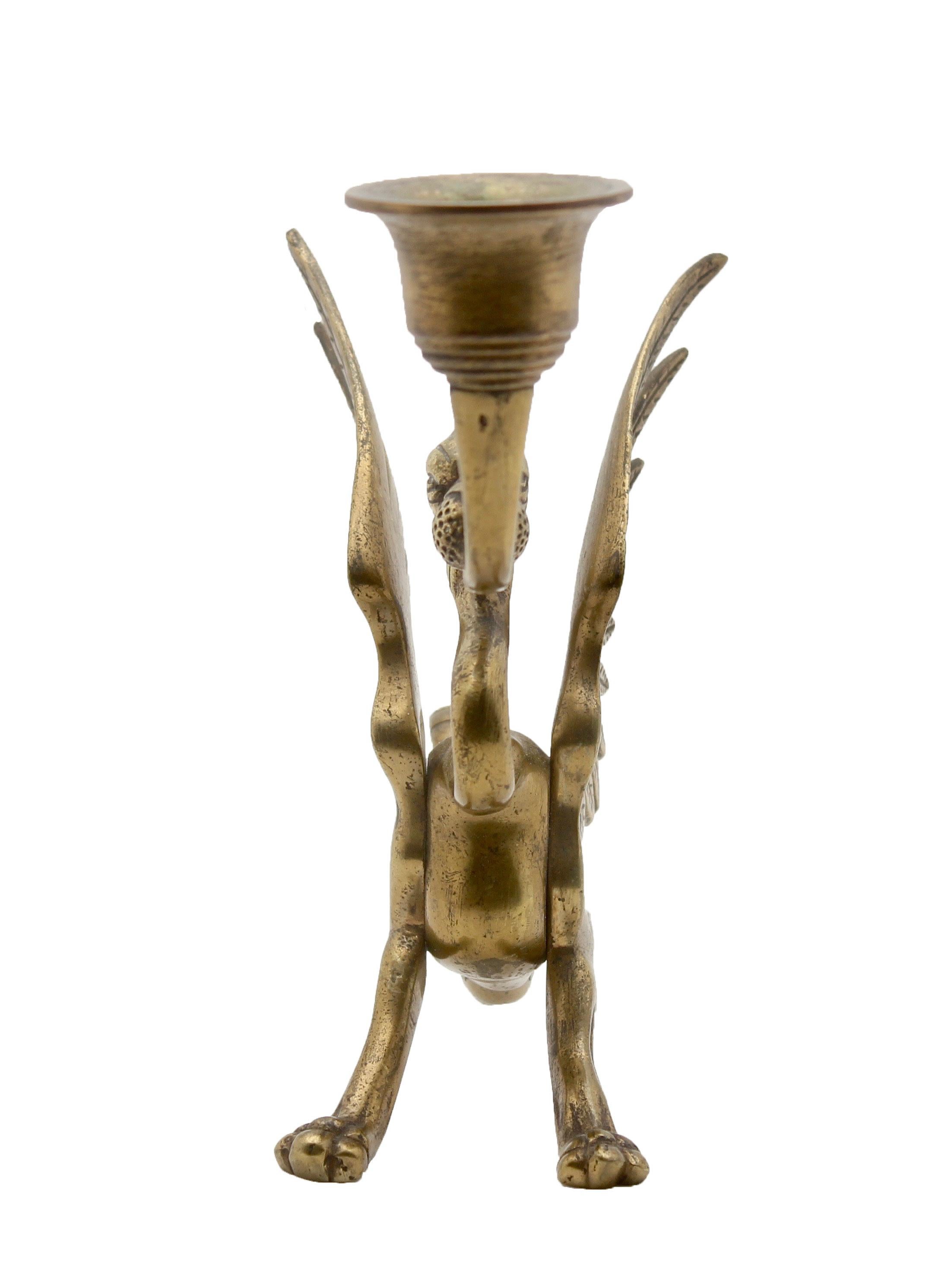 Cast Two Brass Counterbalanced Candlesticks in the Shape of Dragons