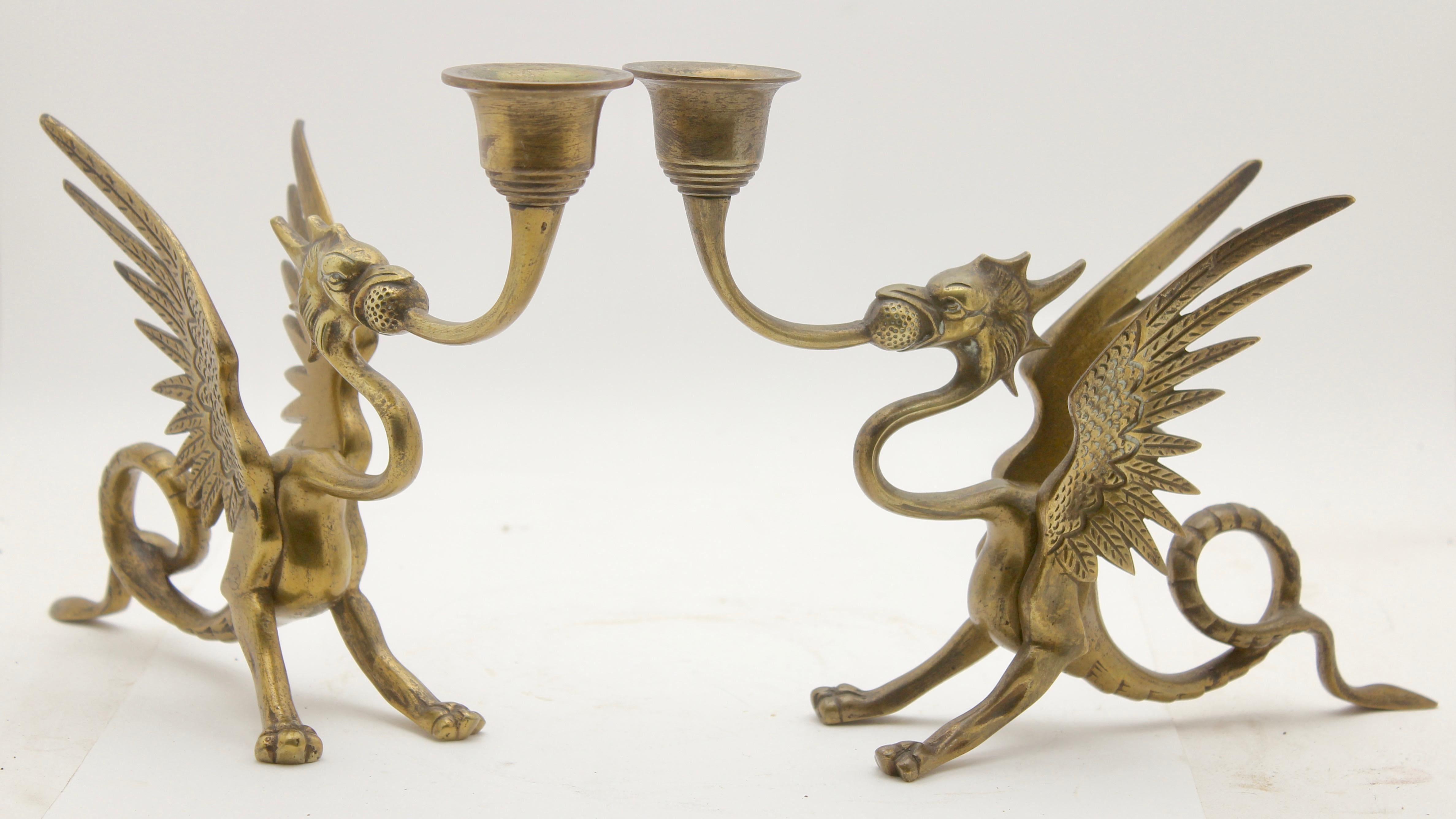 Two Brass Counterbalanced Candlesticks in the Shape of Dragons 1
