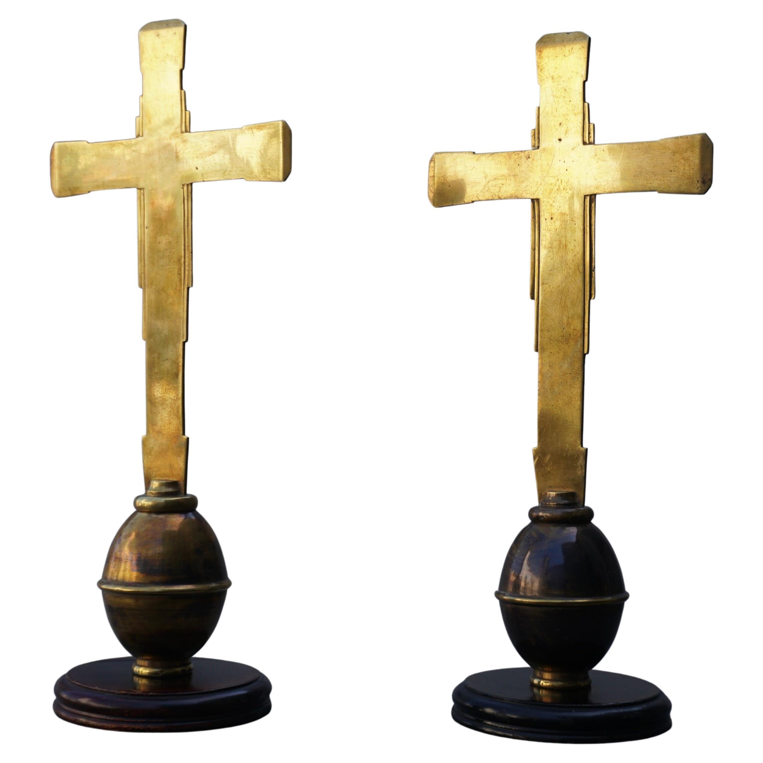 Two Brass Cross Ornament For Sale