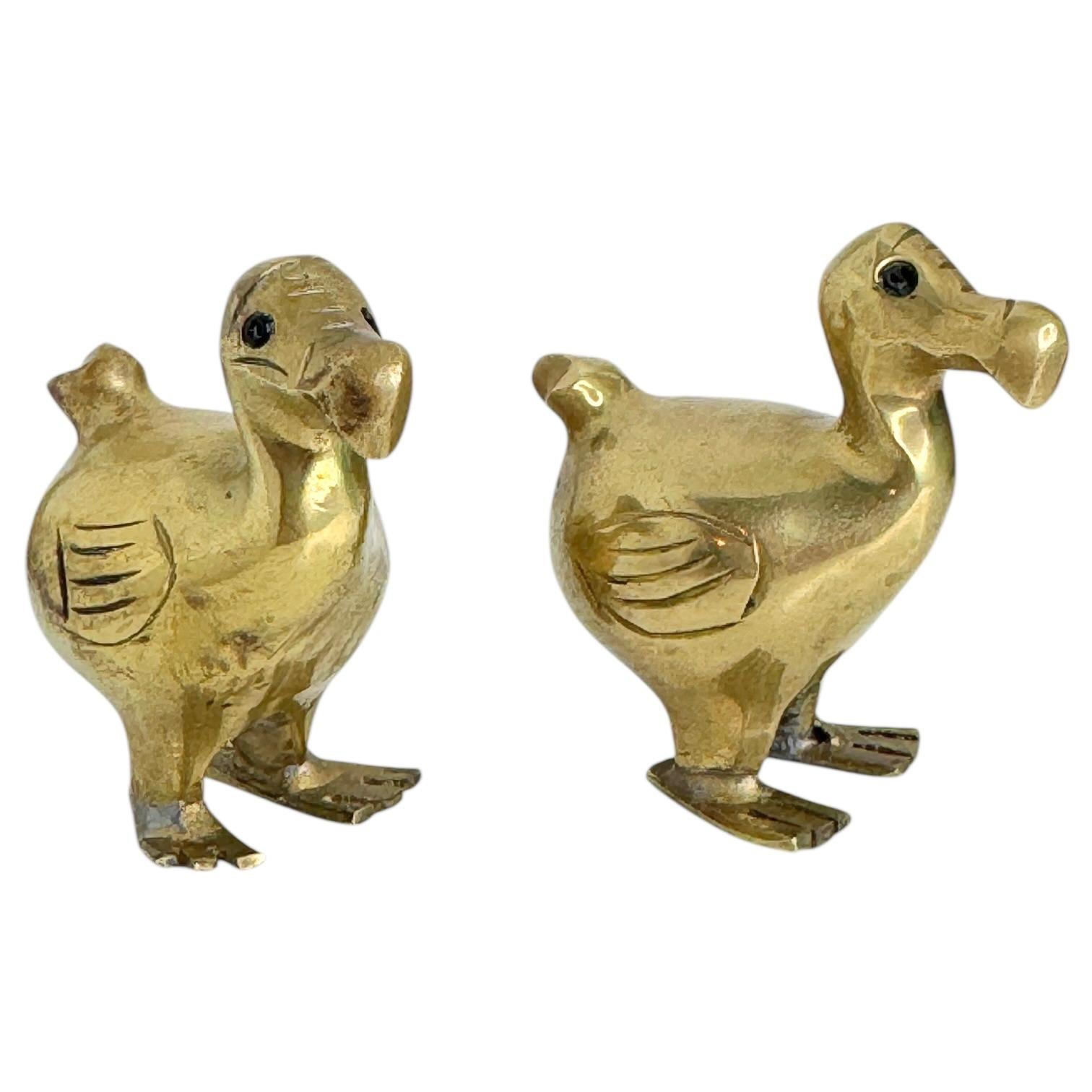 Two Brass Dodo Bird Figurine Desktop Paperweight 1960s Mid-Century Modern German In Good Condition For Sale In Nuernberg, DE