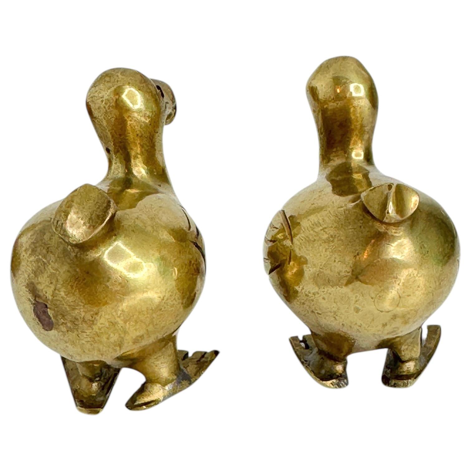 Mid-20th Century Two Brass Dodo Bird Figurine Desktop Paperweight 1960s Mid-Century Modern German For Sale