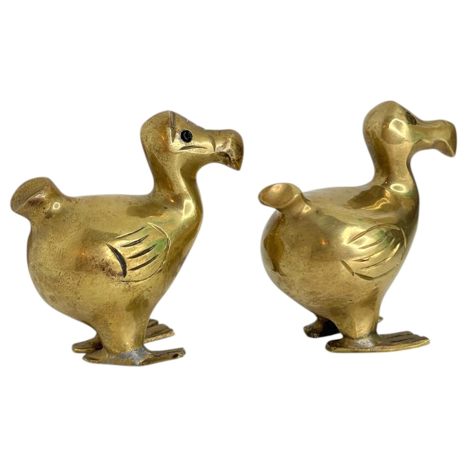 Two Brass Dodo Bird Figurine Desktop Paperweight 1960s Mid-Century Modern German For Sale 1