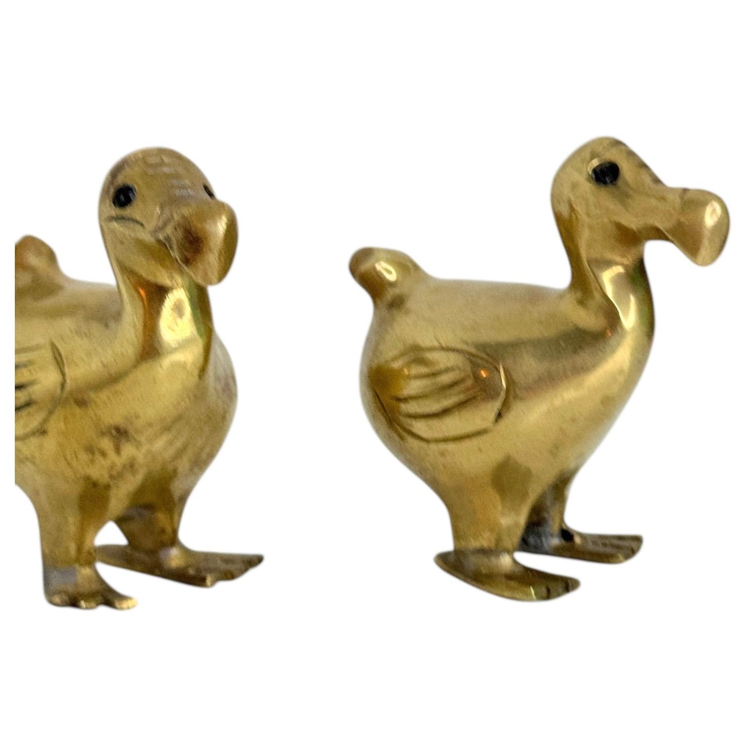 Two Brass Dodo Bird Figurine Desktop Paperweight 1960s Mid-Century Modern German For Sale 2