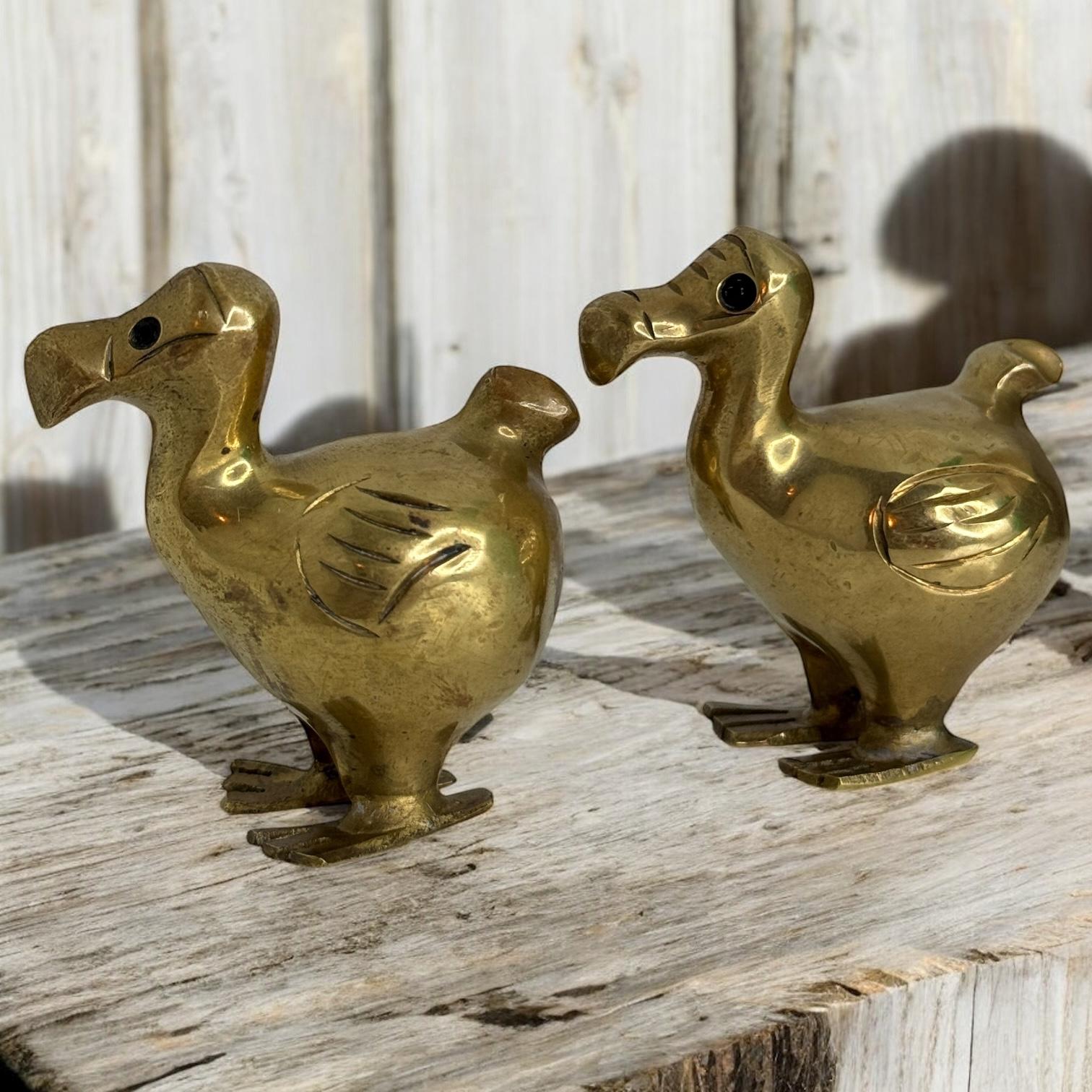 Two Brass Dodo Bird Figurine Desktop Paperweight 1960s Mid-Century Modern German For Sale 4