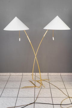 Two Brass Floor Lamp "Sumatra" by Rupert Nikoll, Austria, 1950s
