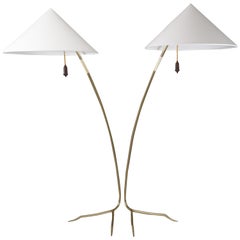 Two Brass Floor Lamp "Sumatra" by Rupert Nikoll, Austria, 1950s