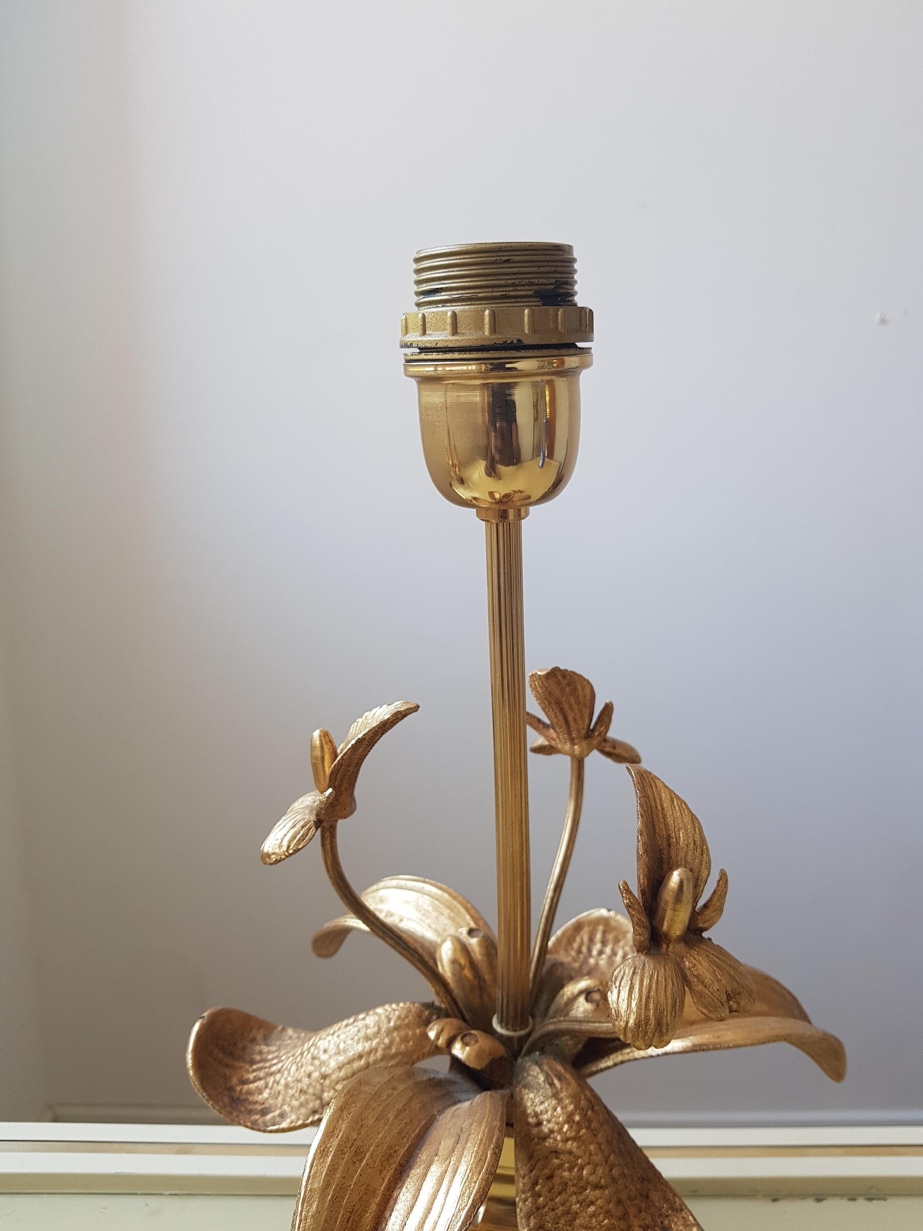 20th Century Two  Vintage Hollywood Regency Brass Orchid Table Lamps, Belgium, 1970s
