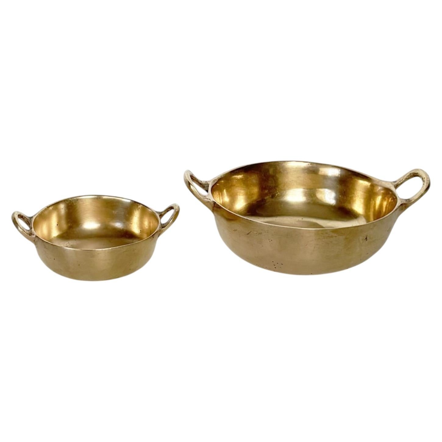 Two brass Vide poche, beautiful antique patina, France, 1950
