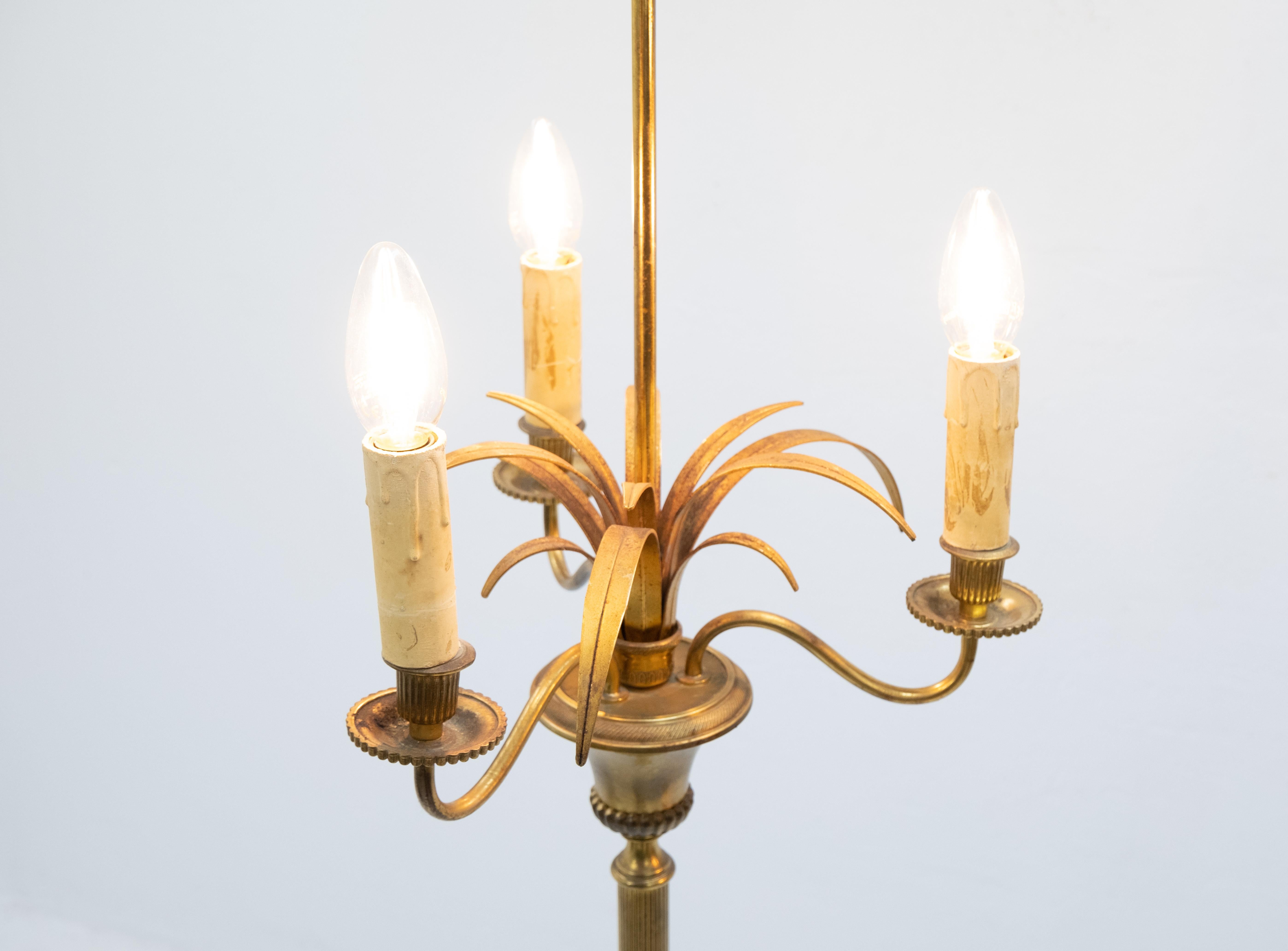 French Two Brass Wheat Sheaf Floor Lamps, France