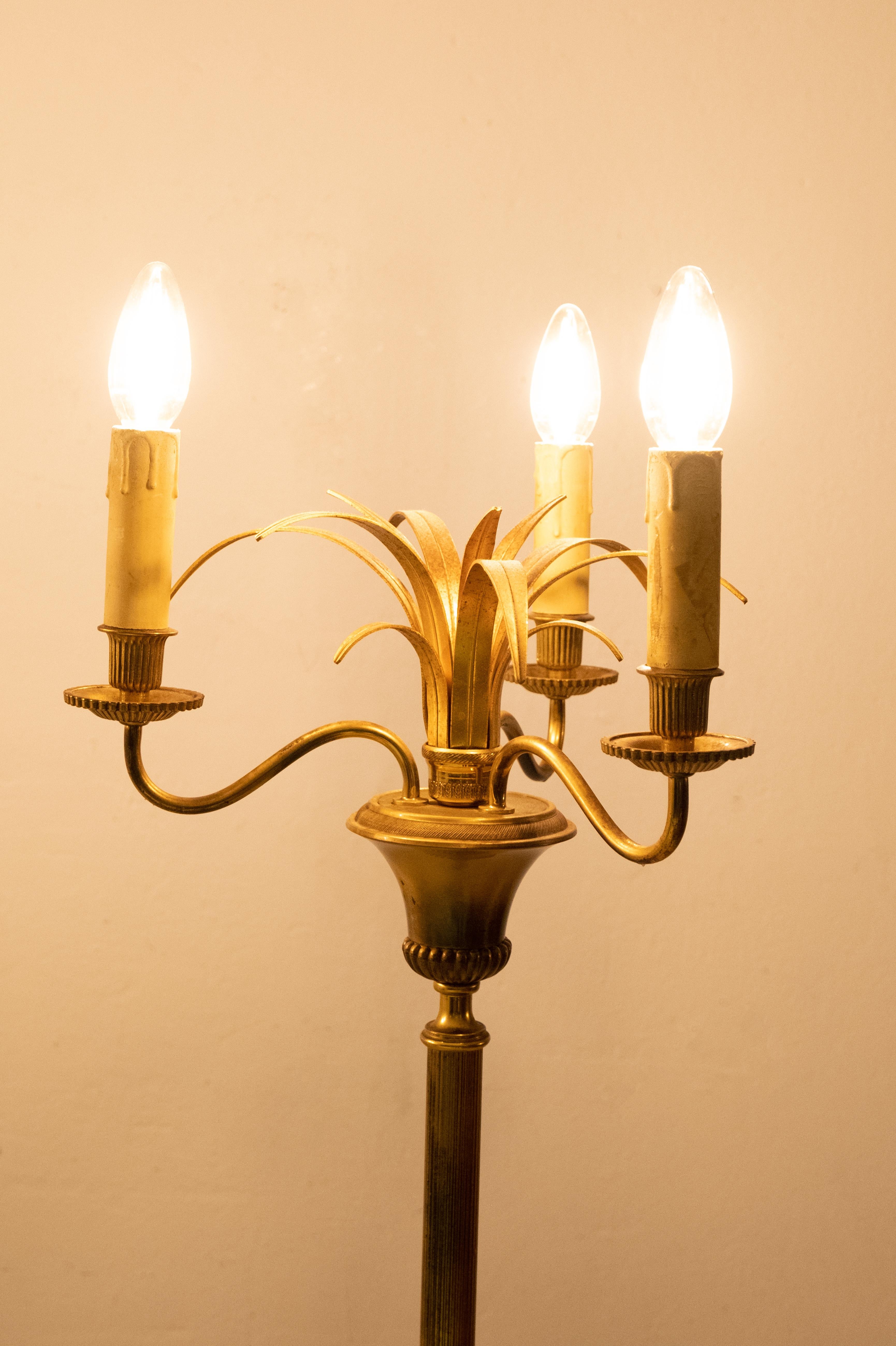 Late 20th Century Two Brass Wheat Sheaf Floor Lamps, France