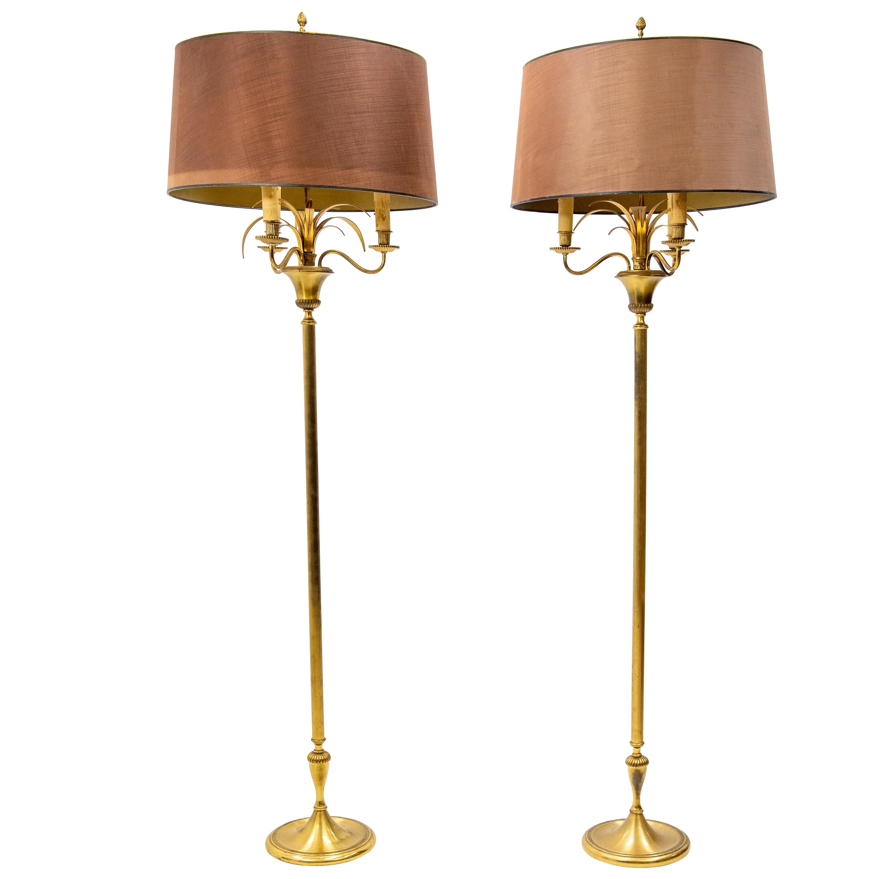 Two Brass Wheat Sheaf Floor Lamps, France