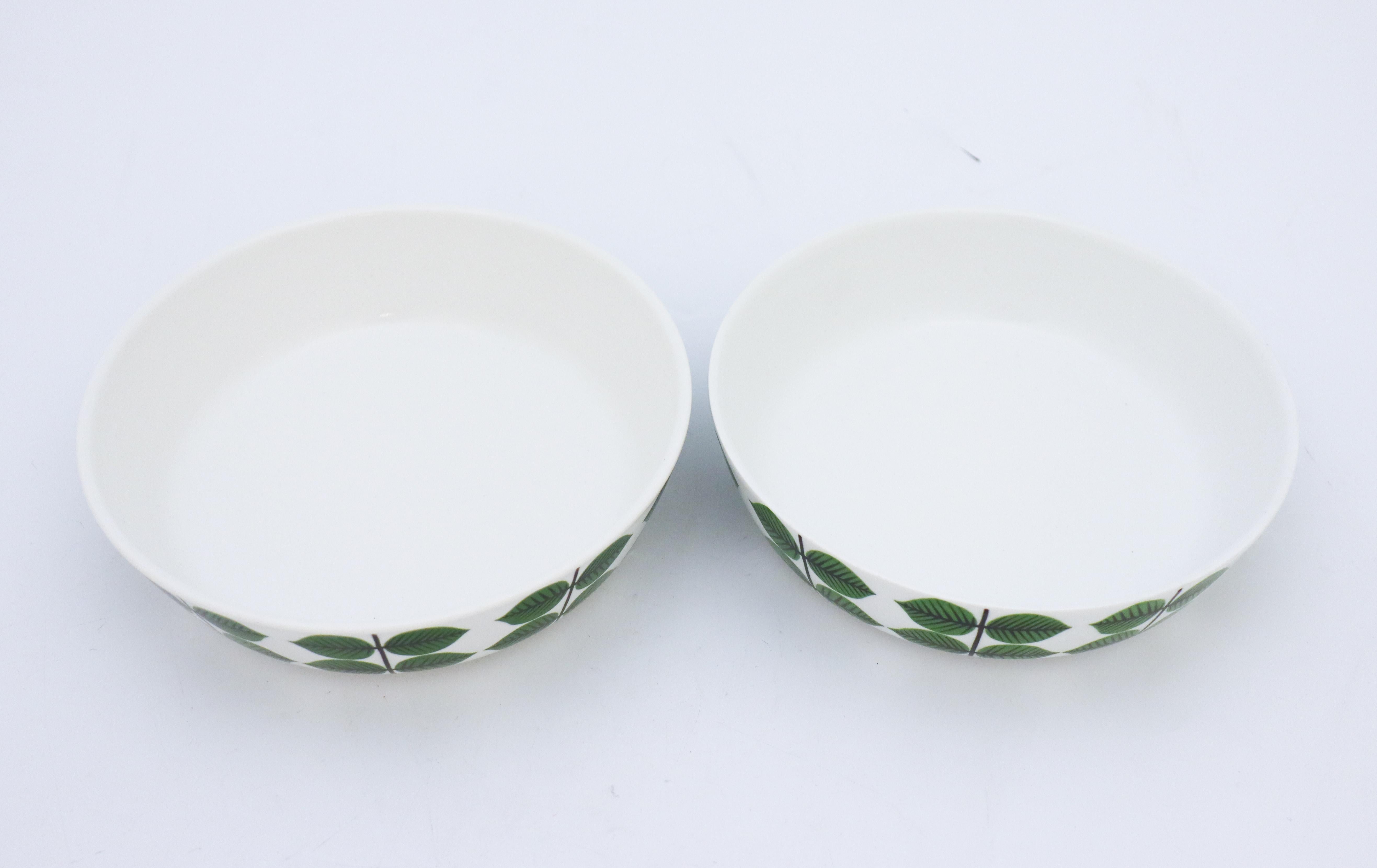 Glazed Two Breakfast Bowls Stig Lindberg, Gustavsberg Sweden Berså / Bersa, Green Leafs For Sale