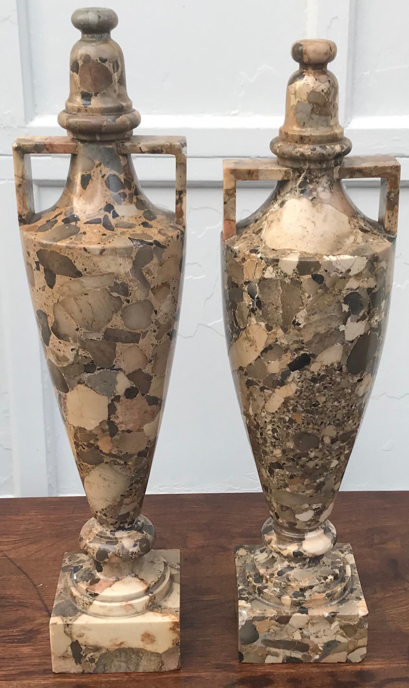 Charles X Pair Breccia Marble Amphora Urns