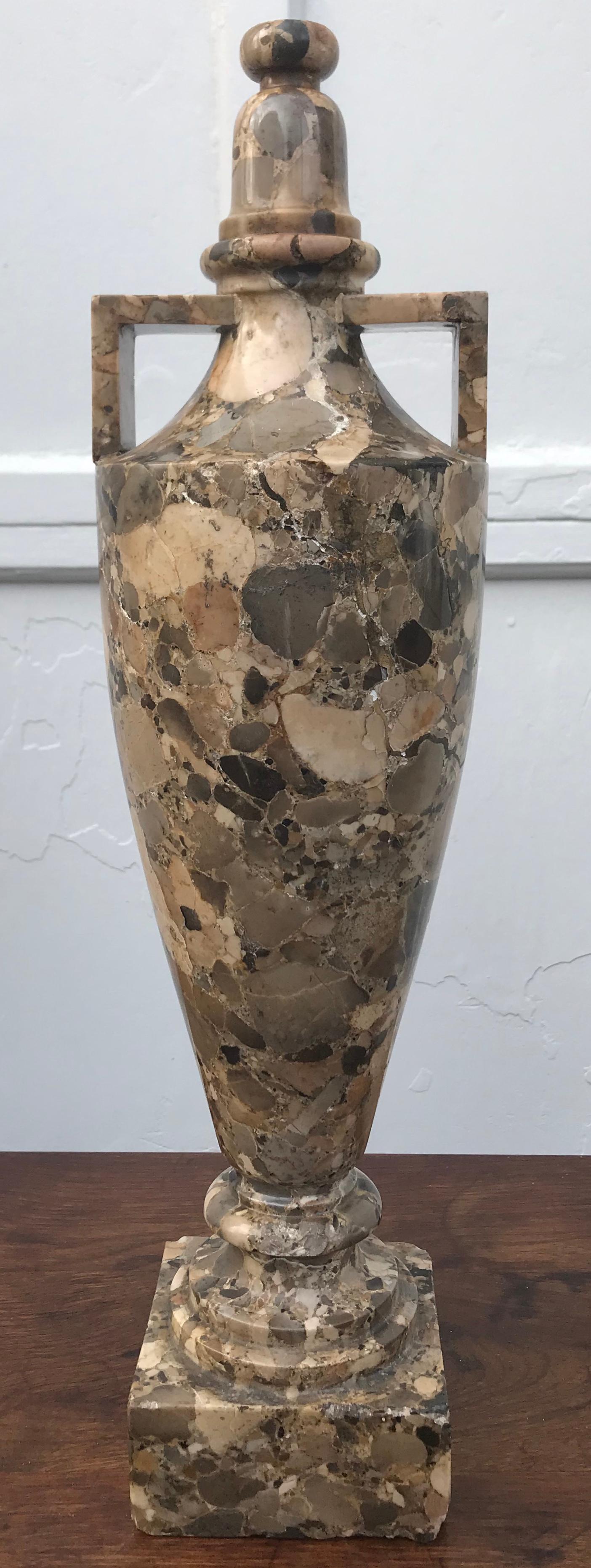 Pair Breccia Marble Amphora Urns 1