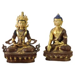 Two Bronze Buddhas: Medicine Buddha & Aparmita Buddha Of Infinite Life c1920