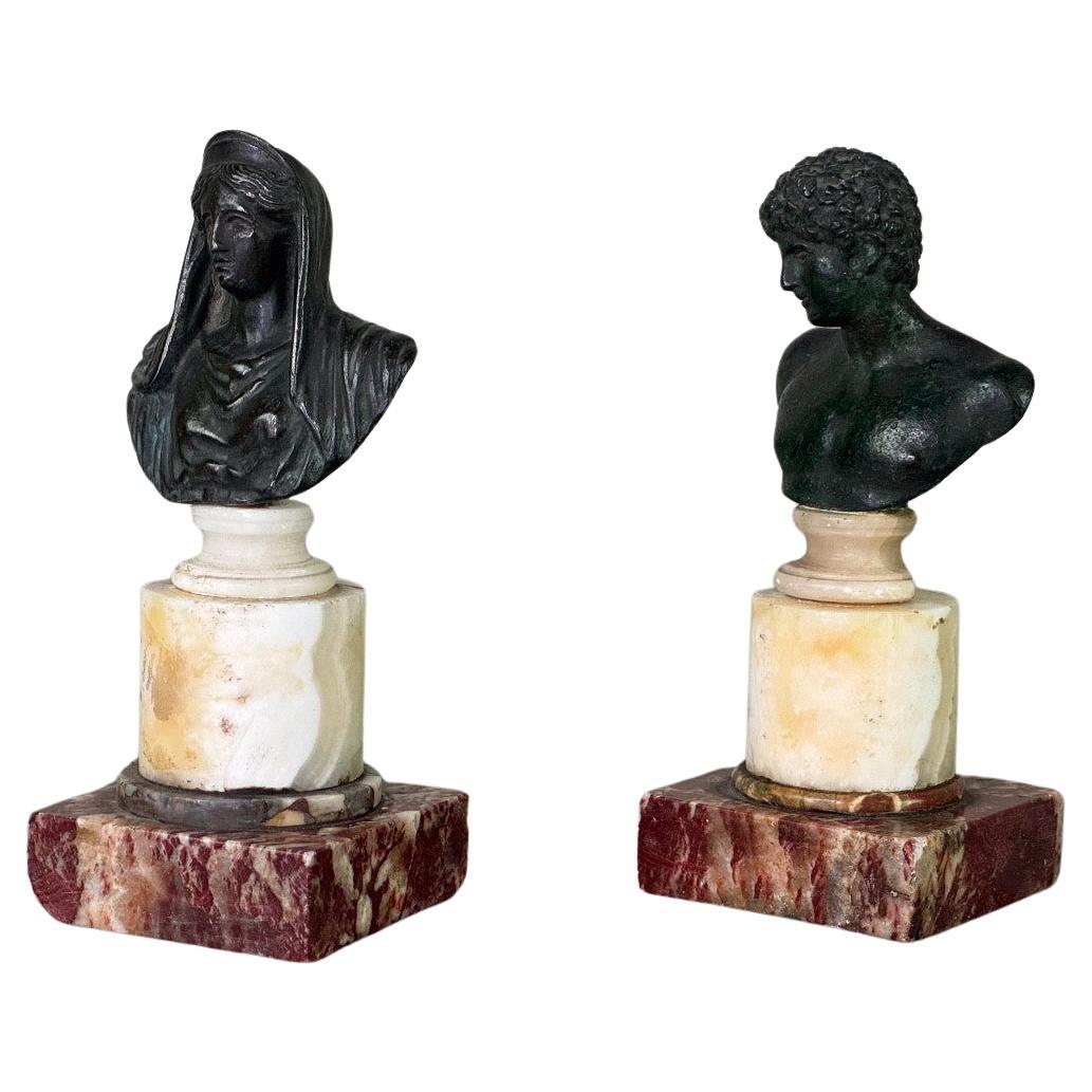 Due busti in bronzo in stile antico, XVIII secolo