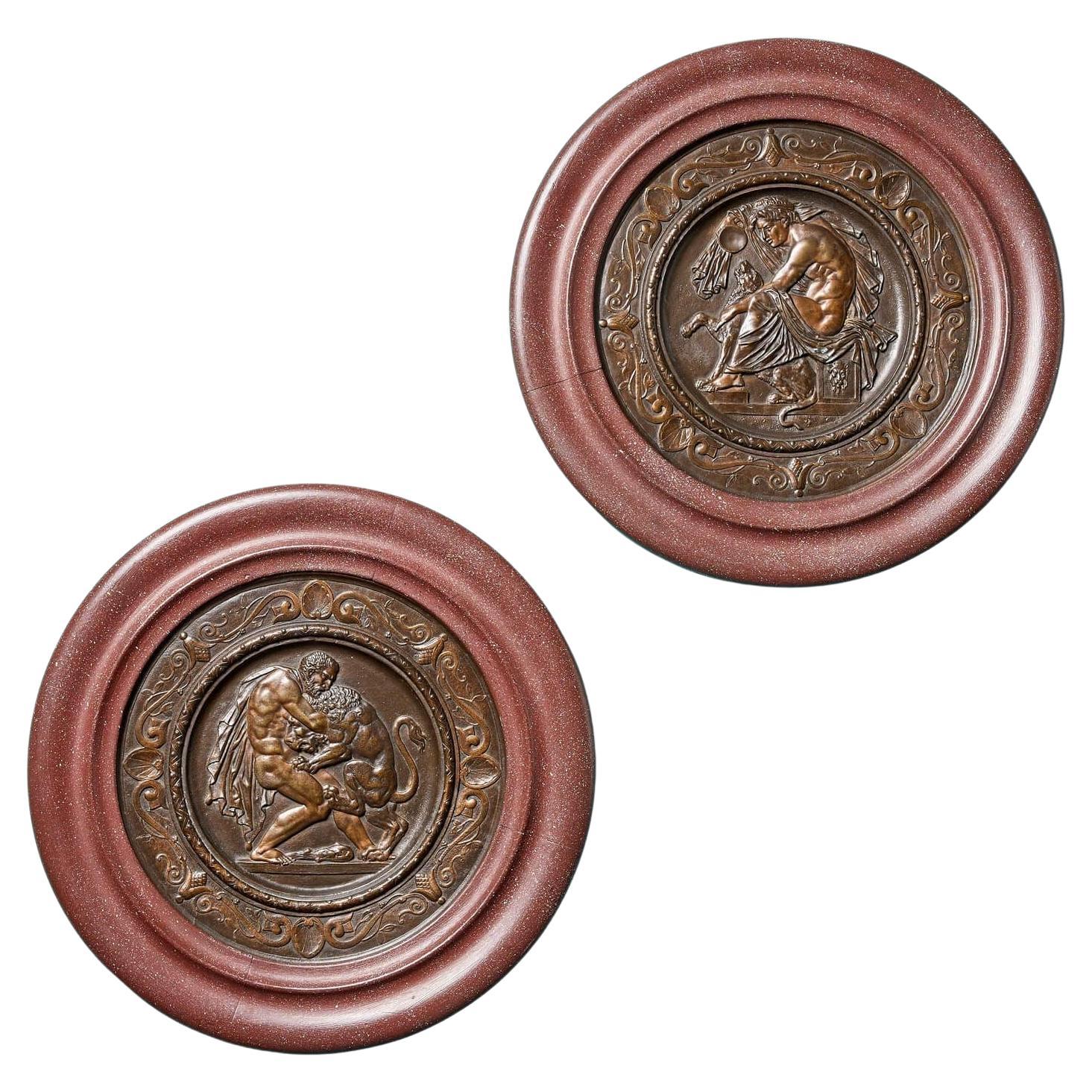 Two Bronze Grand Tour Framed Roundels
