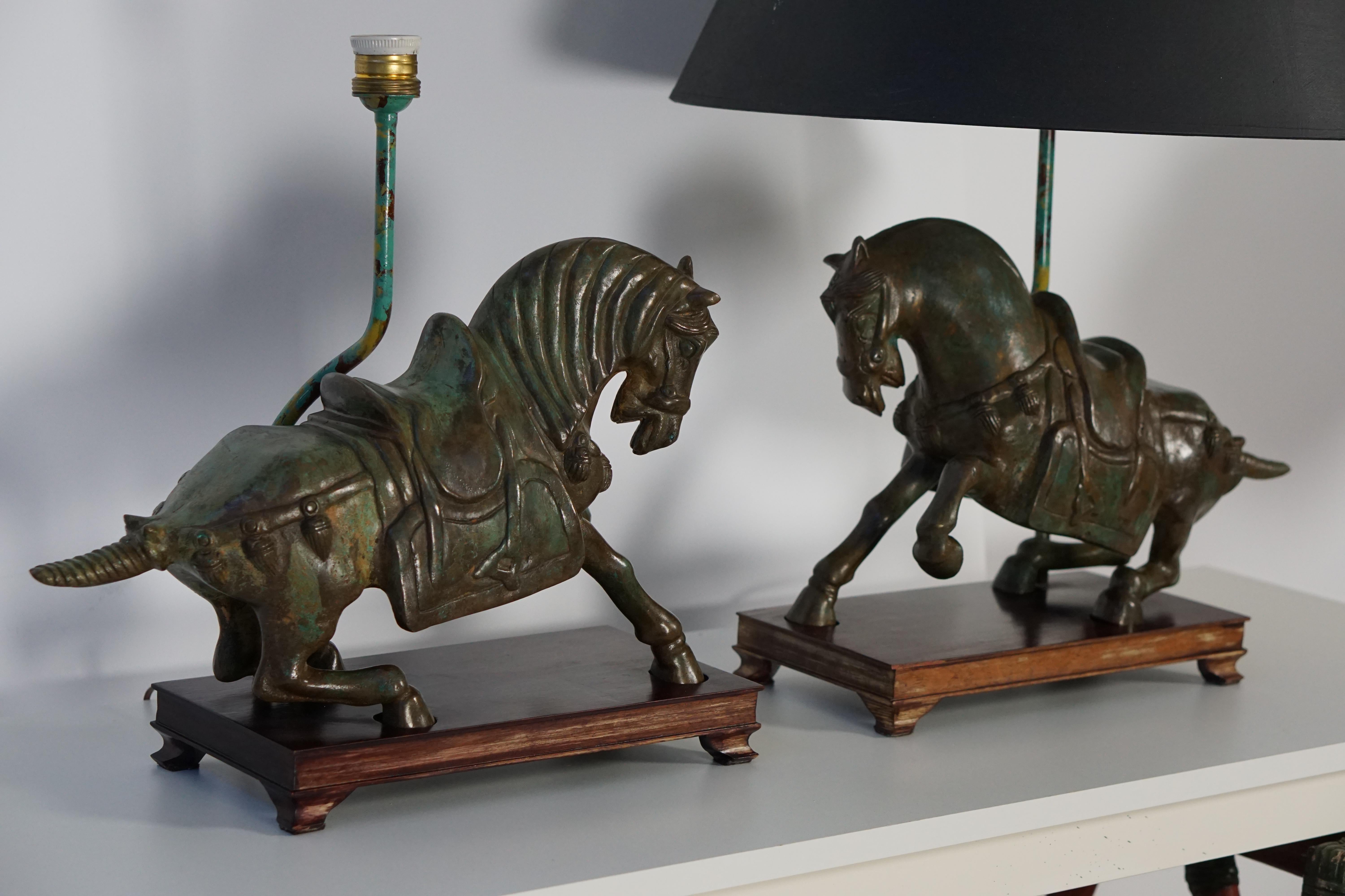 Two Bronze Horses Mounted as Lamps 6
