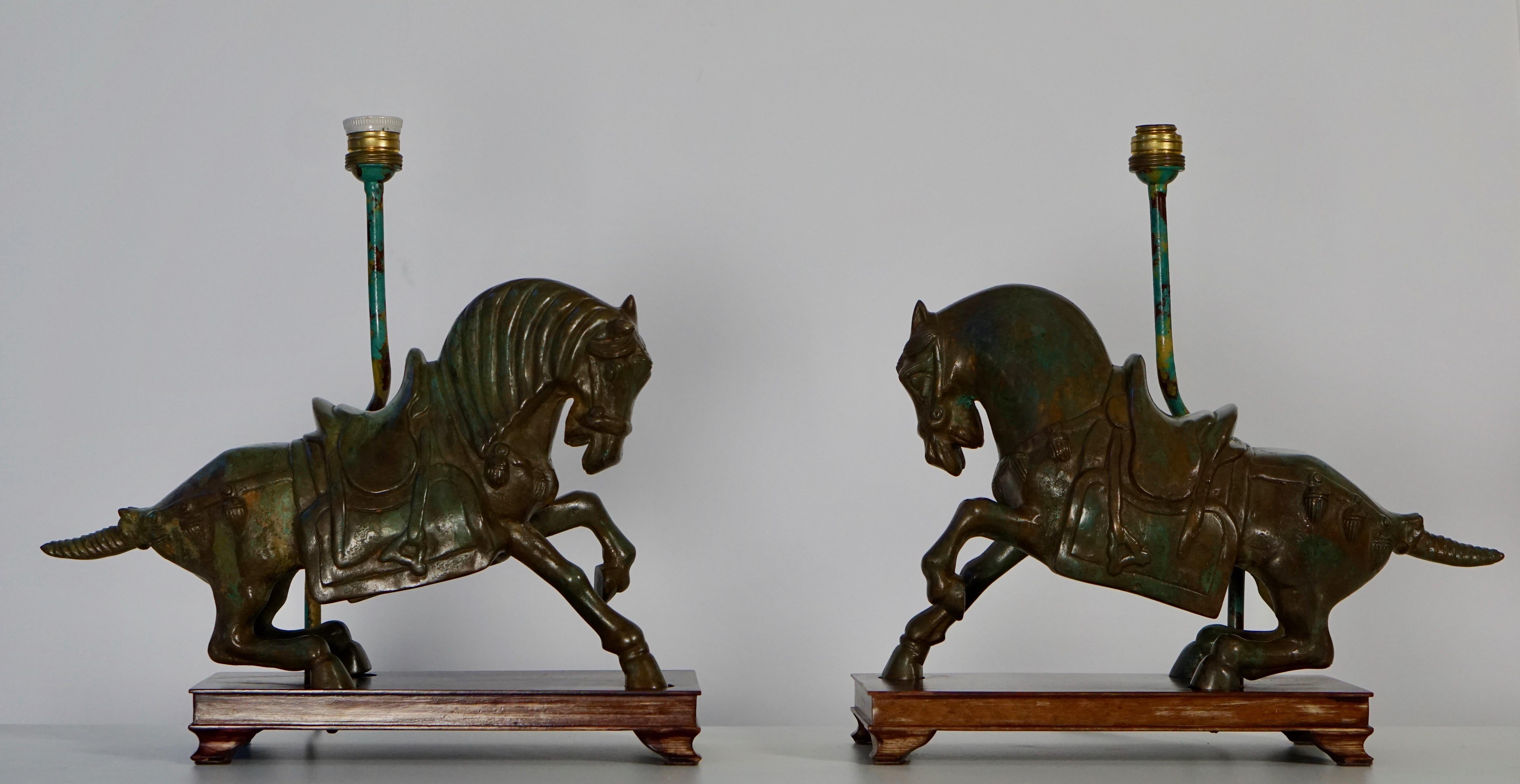 Two Bronze Horses Mounted as Lamps 7
