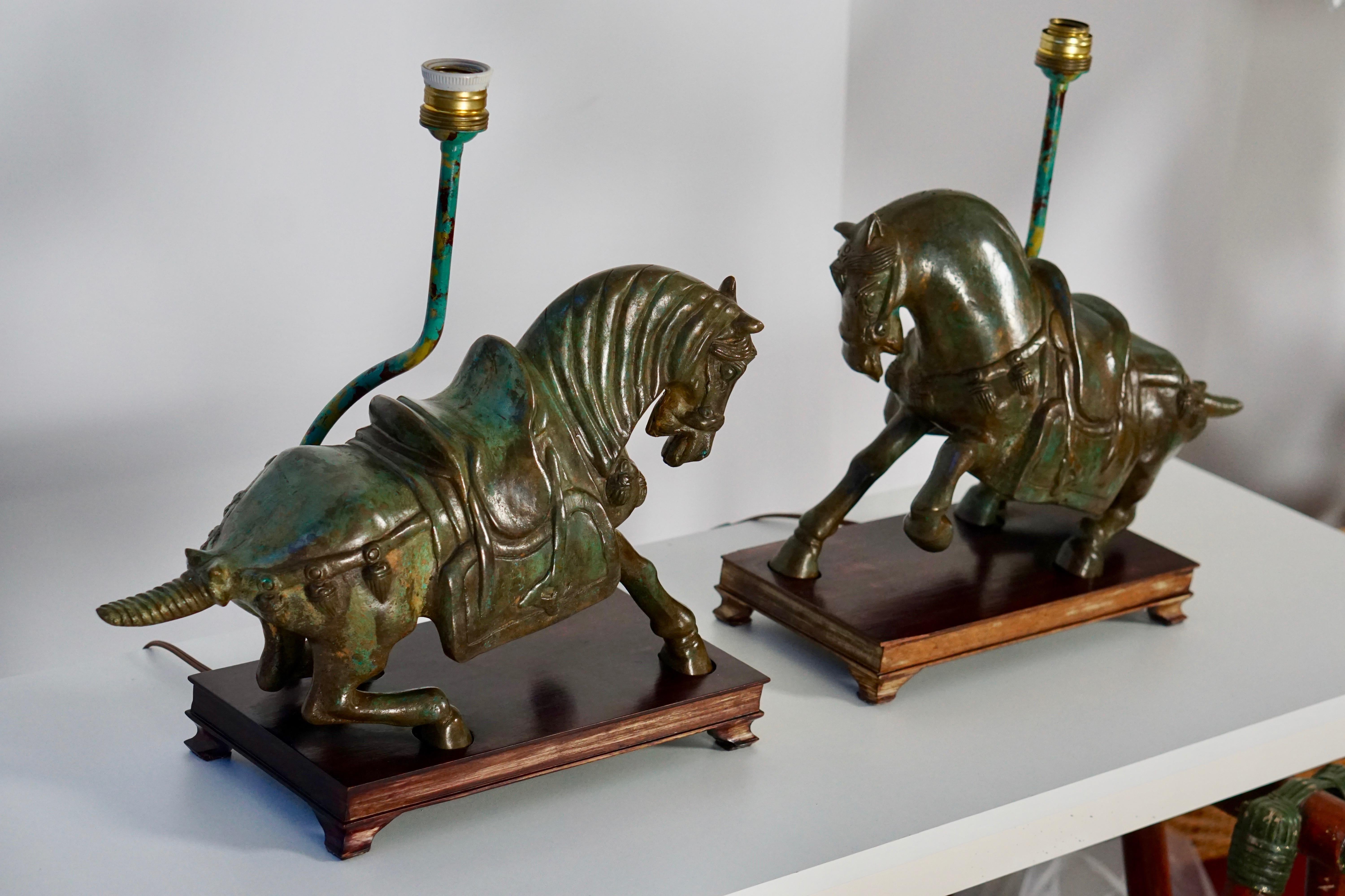 Two Bronze Horses Mounted as Lamps 8