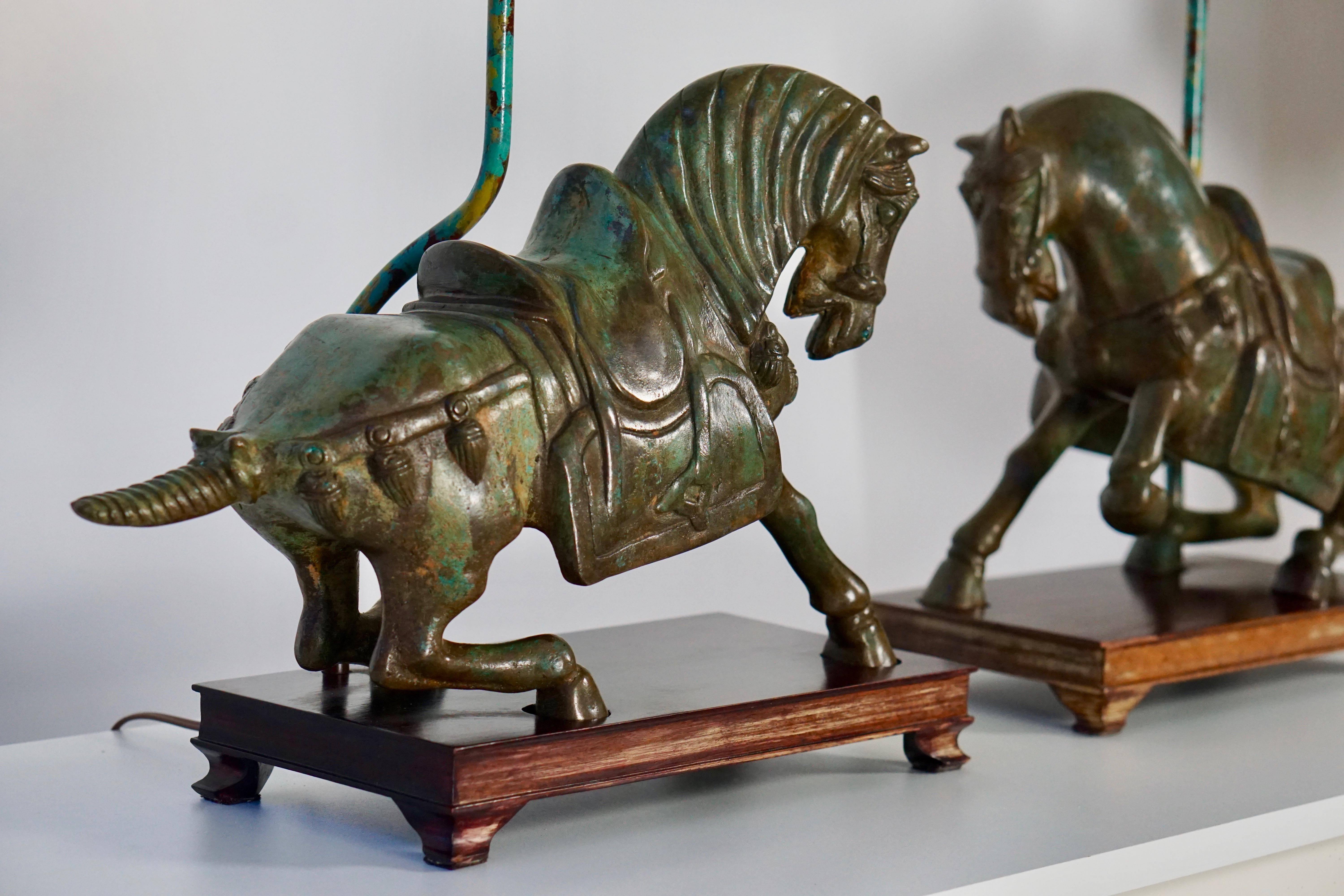 Two Bronze Horses Mounted as Lamps 9