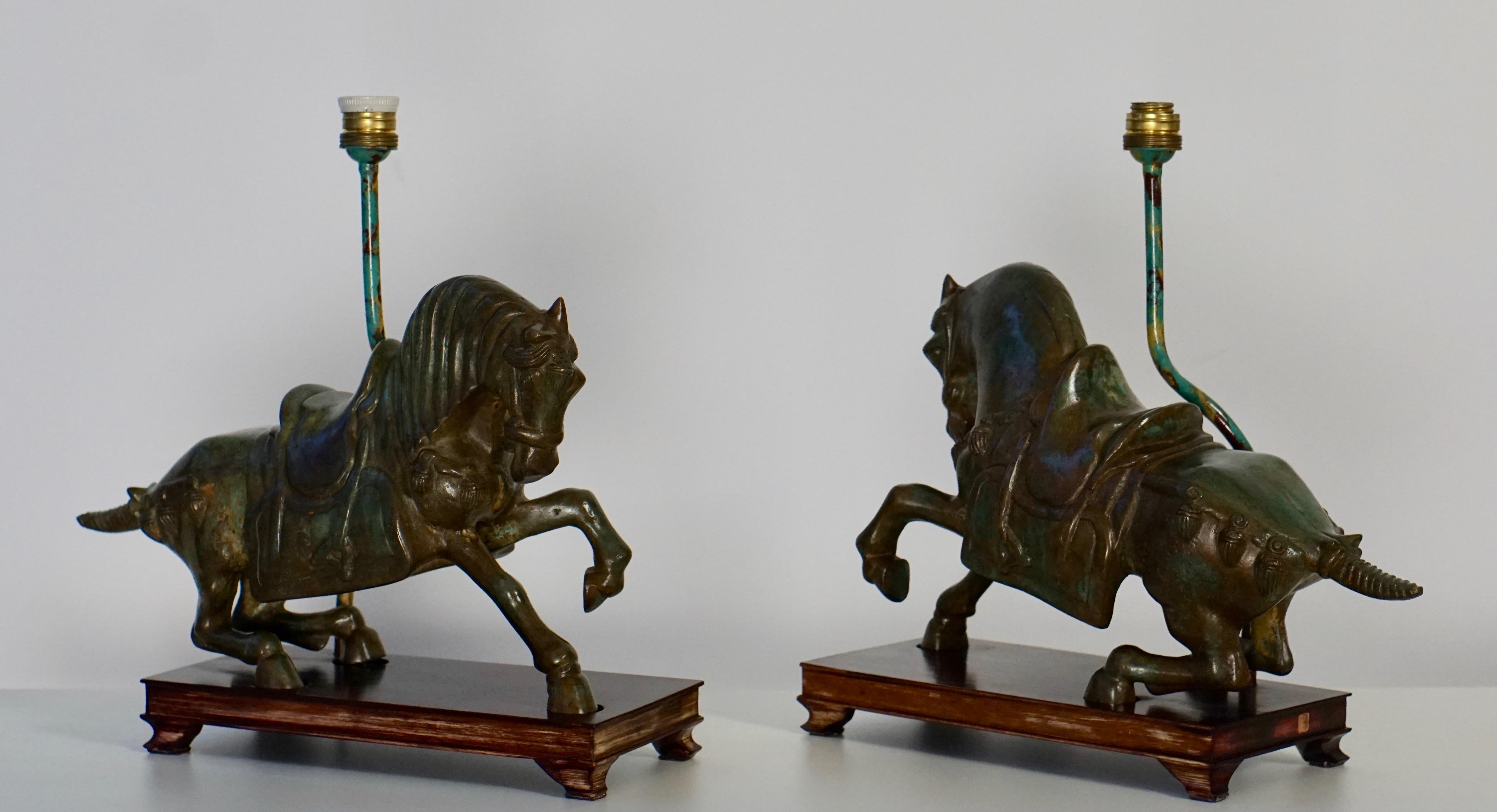 Two Bronze Horses Mounted as Lamps 10