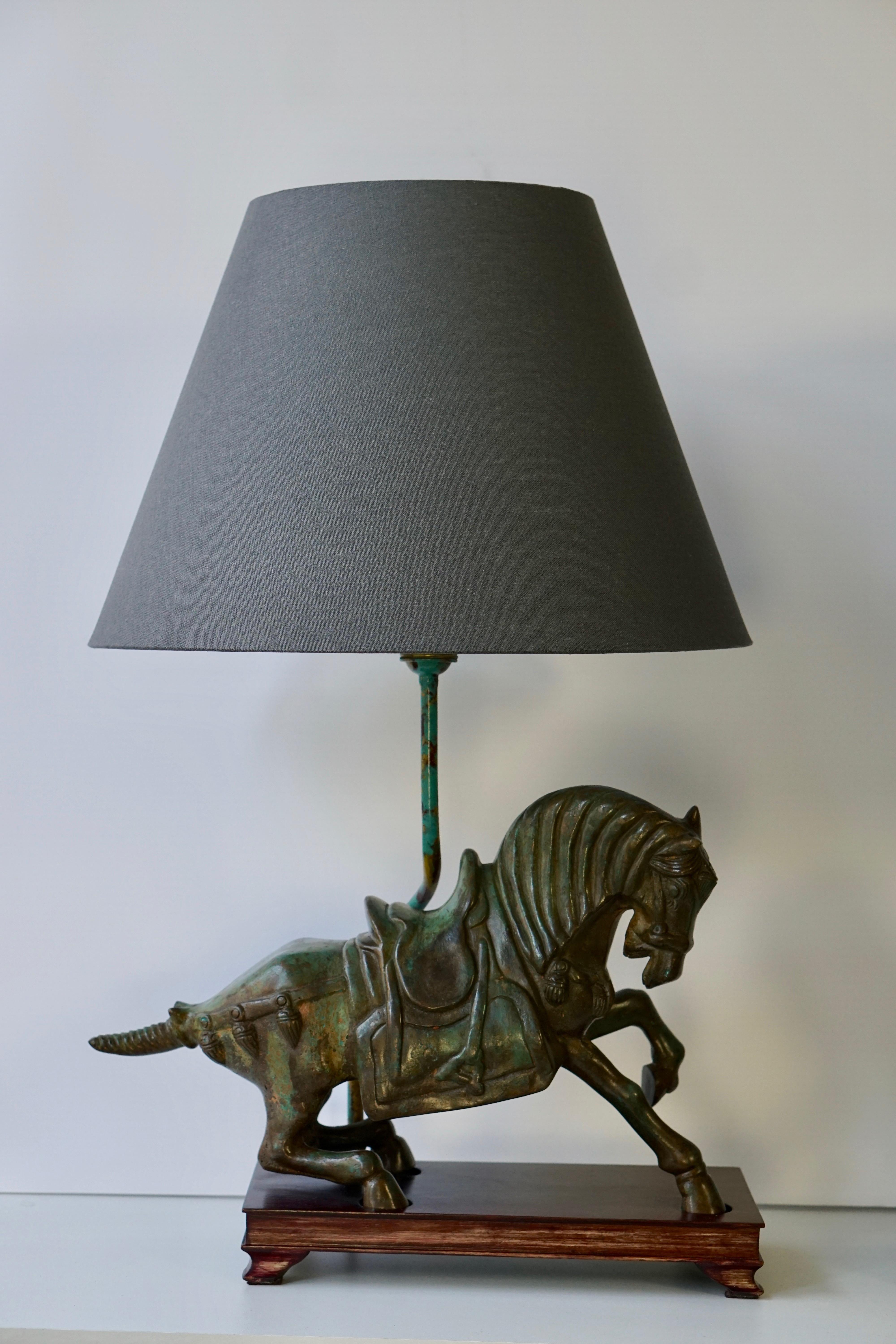 Italian Two Bronze Horses Mounted as Lamps