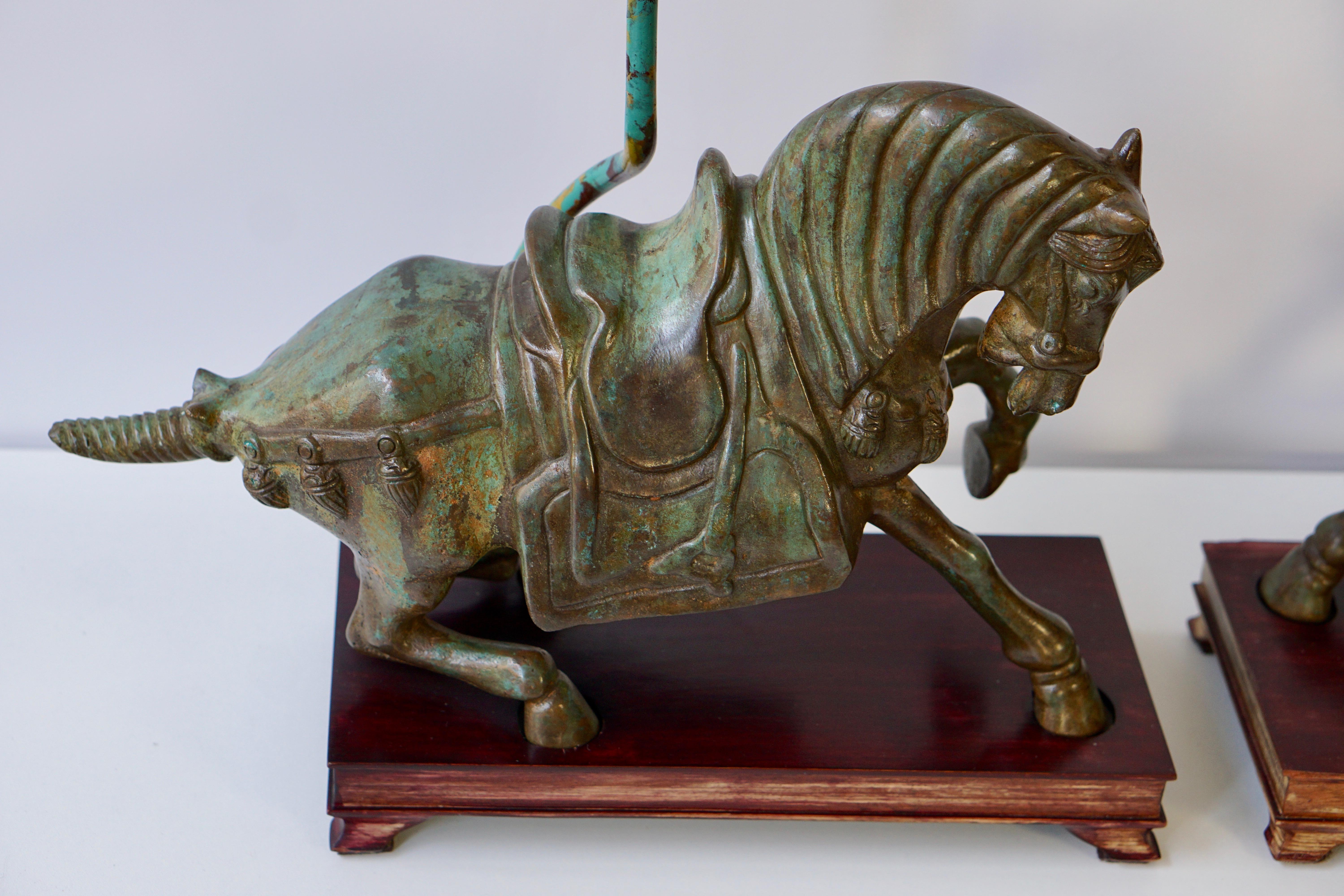 Two Bronze Horses Mounted as Lamps 1